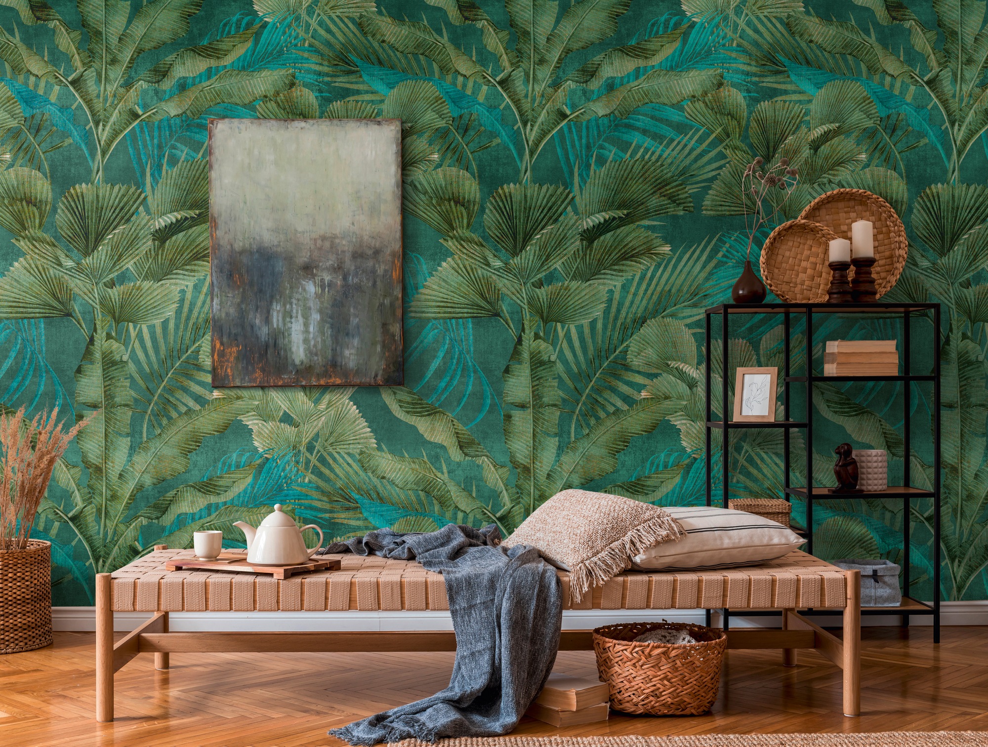 living walls Fototapete »Metropolitan Stories. Travel Styles. Tapete Dschungel«, matt-gemustert-neutral, Palmenblätter Fototapete Floral Tapeten Wohnzimmer Schlafzimmer Küche