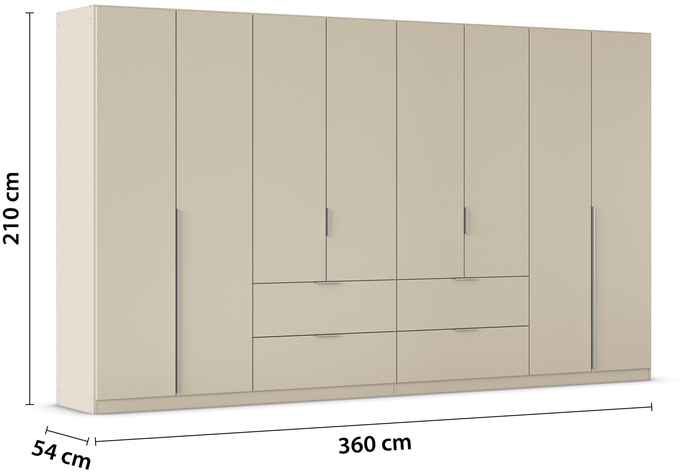 OTTO home Drehtürenschrank »Kleiderschrank Schrank Garderobe AGORDO mit Dekor- oder Hochglanzfront« in zwei Griff-Farben, Breite 360 cm,  mit Außenschubkästen, Serie in 7 Breiten und 2 Höhen MADE IN GERMANY