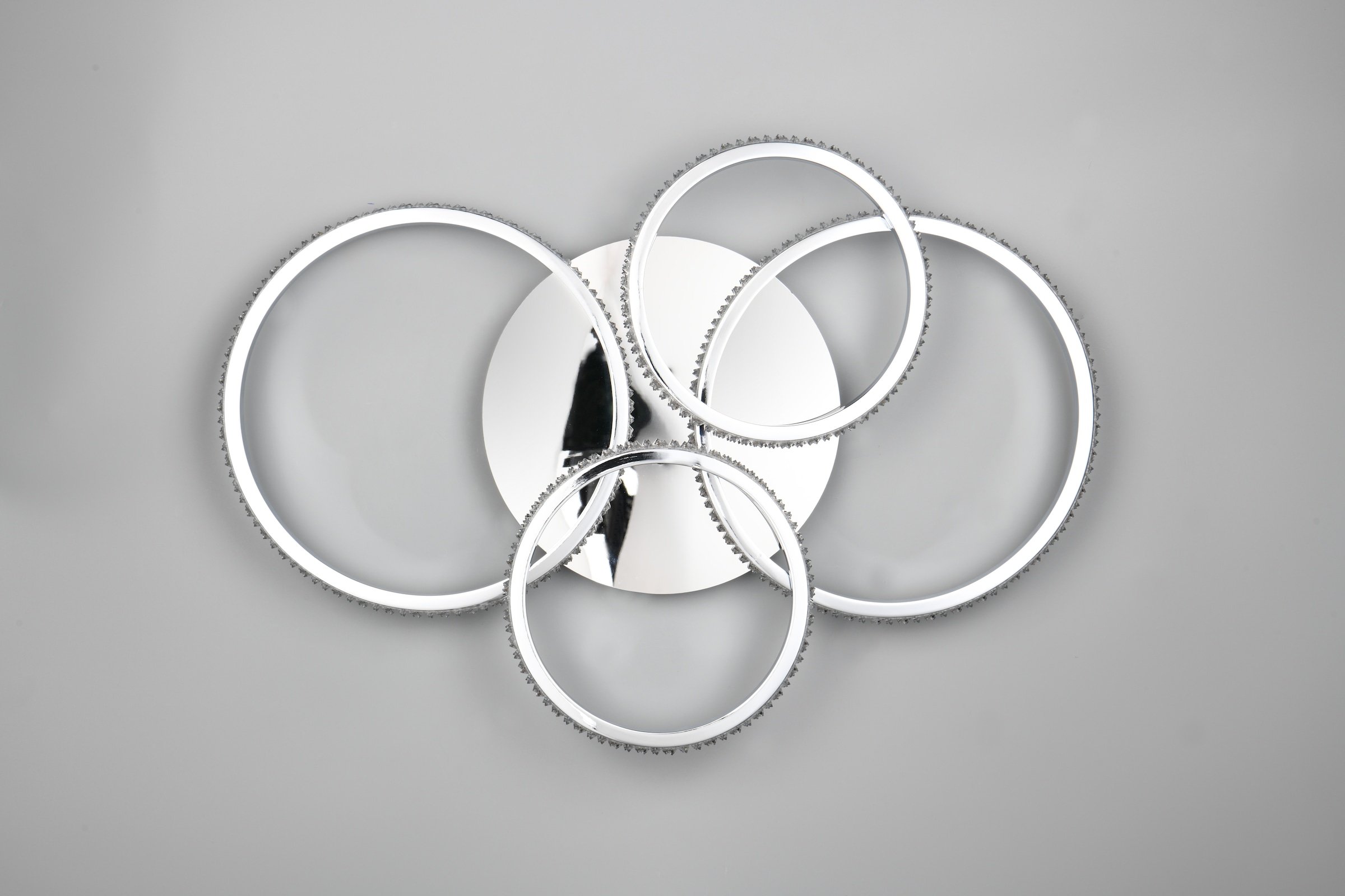 REALITY Leuchten LED Deckenleuchte »CIRES, LED Deckenlampe mit 4 schwenkbaren LED-Ringen, kaltweiß 4000K« LED-Board 1 Stk. Kaltweiß 3400 Lumen 27W, in 3 Stufen dimmbar mit Acryl Kristallen verzierte LED