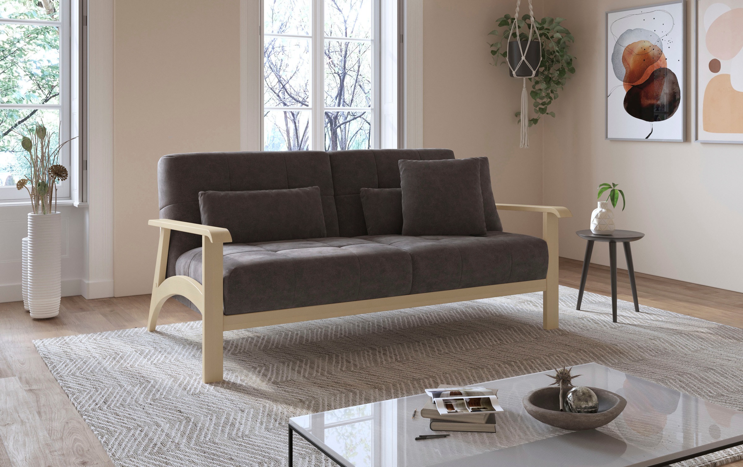 sit&more 2,5-Sitzer »Billund«, Armlehnen aus Buchenholz in natur, verschiedene Bezüge und Farben