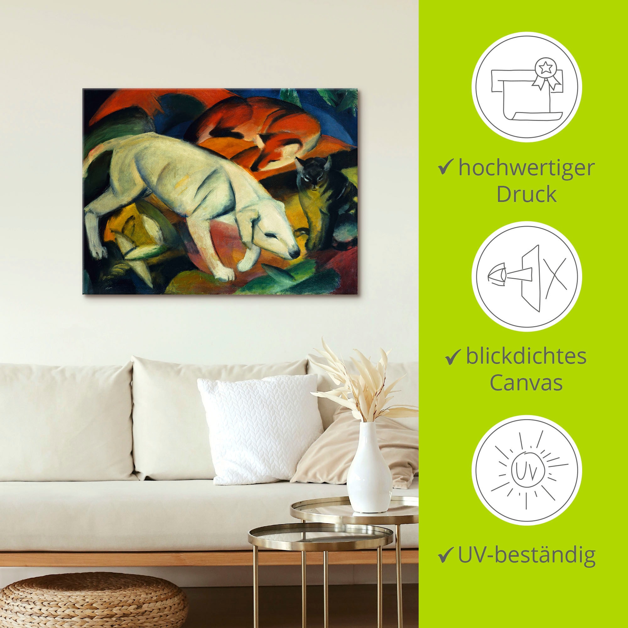 Artland Wandbild »Drei Tiere (Hund Fuchs und Katze). 1912«, Haustiere, (1 St.), als Leinwandbild, Wandaufkleber in verschied. Größen