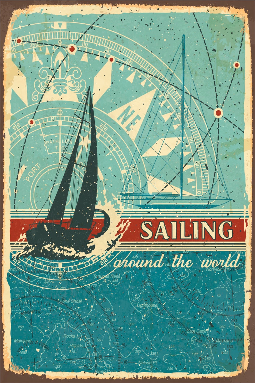 queence Metallbild »Sailing«, Schriftzüge-Schriftzug-Meer-Boote & Schiffe, (1 St.), Stahlschild, Blechschild, Sprüche, Texte, Fernweh