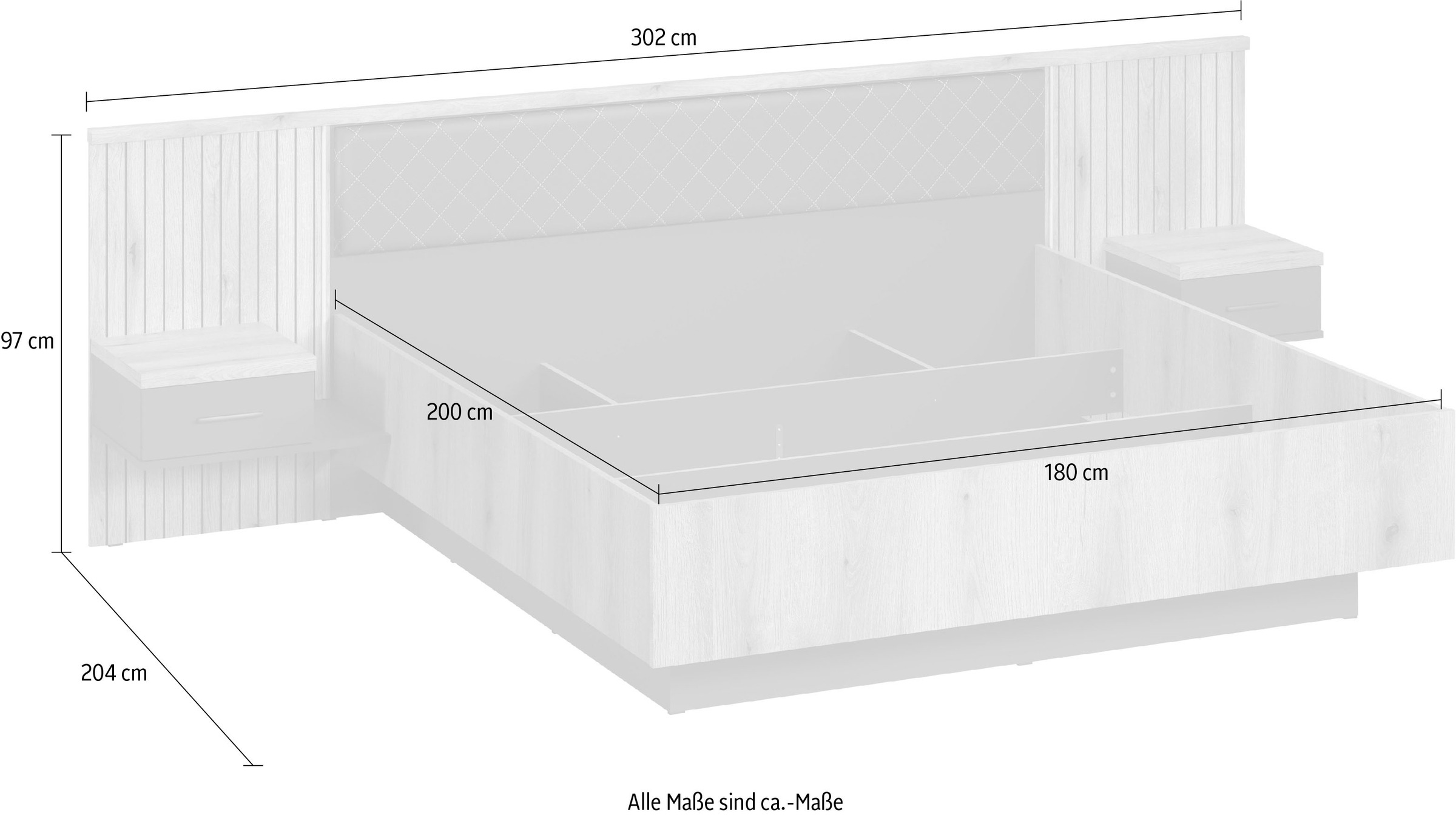 INOSIGN Bettgestell »Estepona« 1 tlg. Bett 180x200 cm inklusive Nachtkonsolen - Mit indirekter Beleuchtung