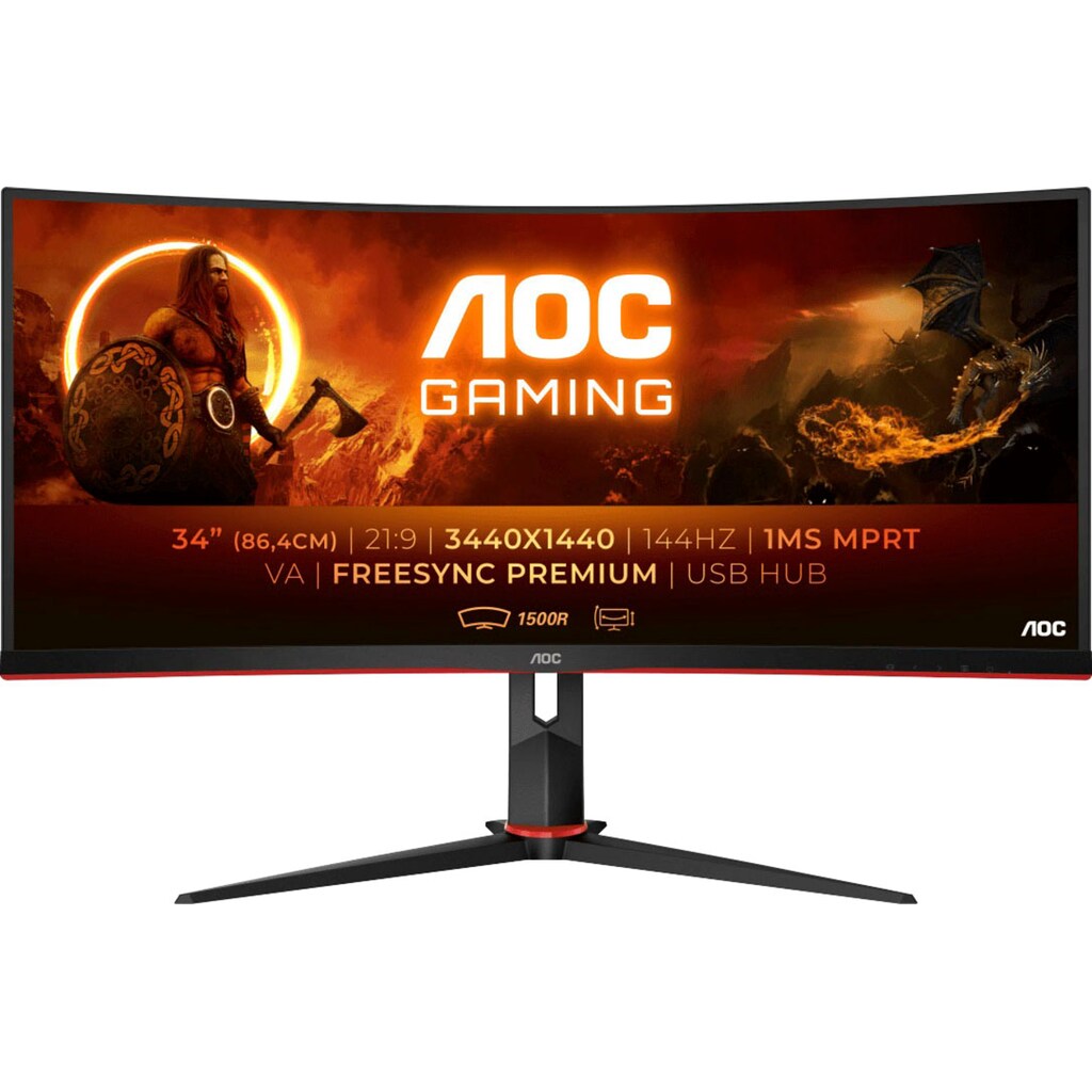 AOC Curved-Gaming-LED-Monitor »CU34G2X/BK«, 86,4 cm/34 Zoll, 3440 x 1440 px, QHD+, 1 ms Reaktionszeit, 144 Hz