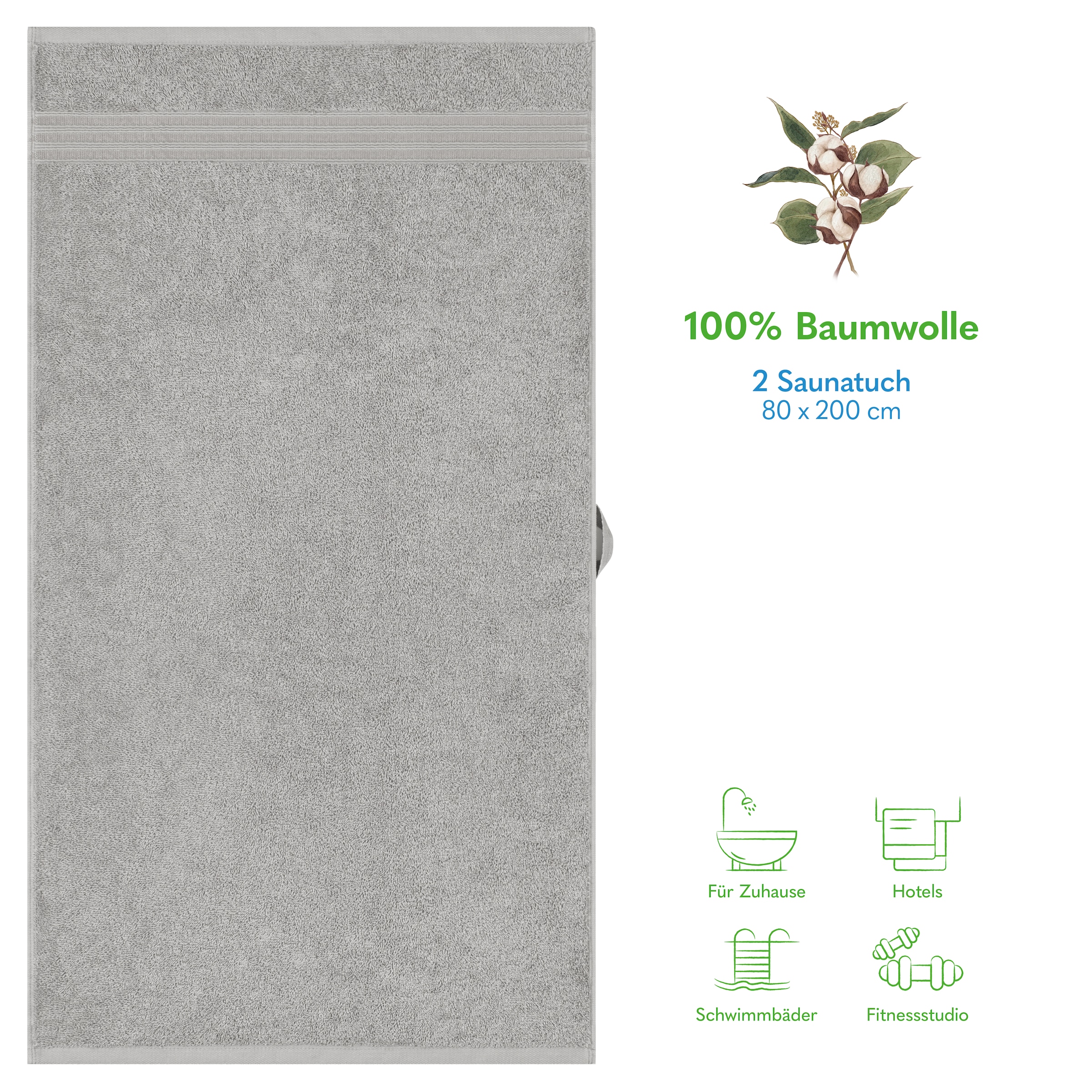 HAMMETEX Saunatuch »Hammetex 2er Set extra große Saunatücher«, (Packung, 2 St., 80x200 Saunatücher), 100% Baumwolle – Weich & Saugfähig – Luxuriöse Große Spa-Badetücher