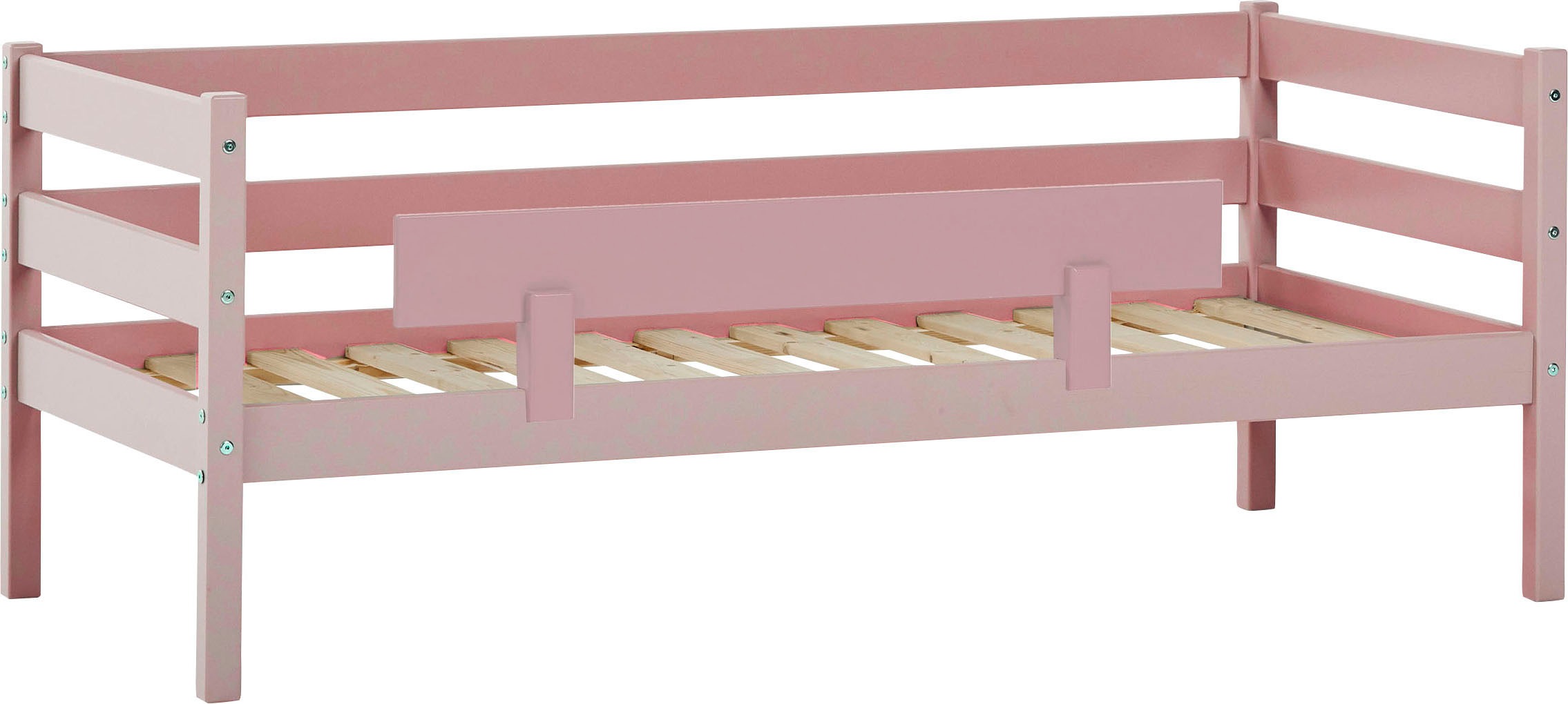 Einzelbett „ECO Comfort“, (Set), mit Rollrost in 8 Farben, wahlweise mit Matratze und Absturzsicherung, Pale Rose ohne Matratze, mit Rausfallschutz