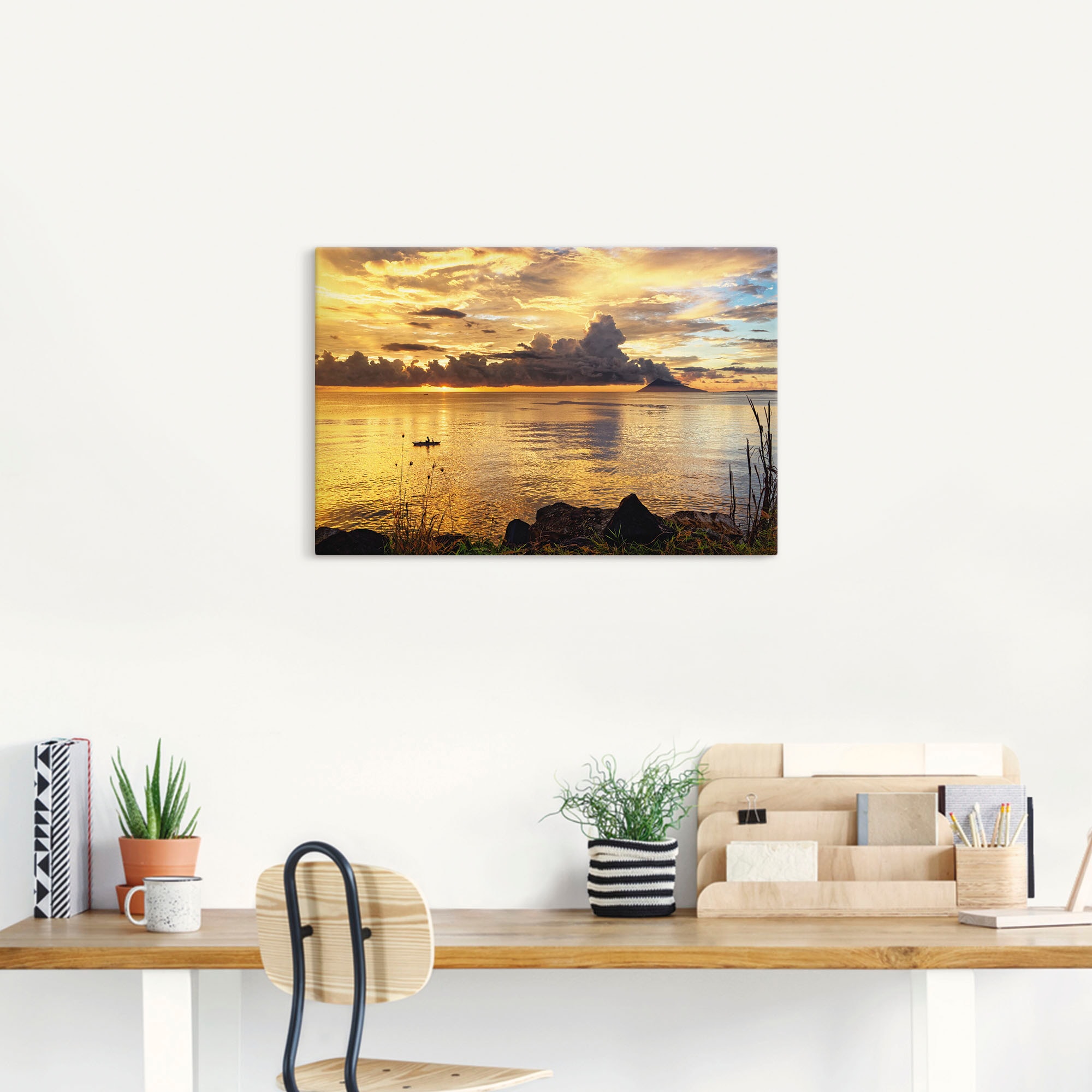 Artland Leinwandbild "Sonnenuntergang mit einem Boot", Sonnenaufgang & -unt günstig online kaufen