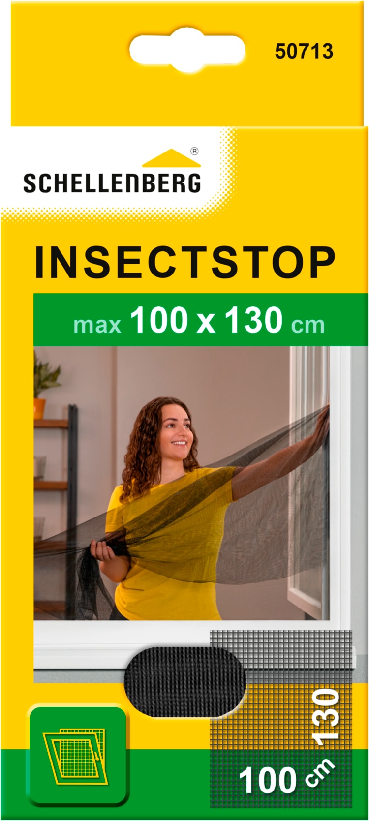 SCHELLENBERG Fliegengitter-Gewebe »für Fenster ohne bohren« Set, 1 Stk. tlg. Insektenschutz mit Klettband, 100 x 130 cm, anthrazit und weiß