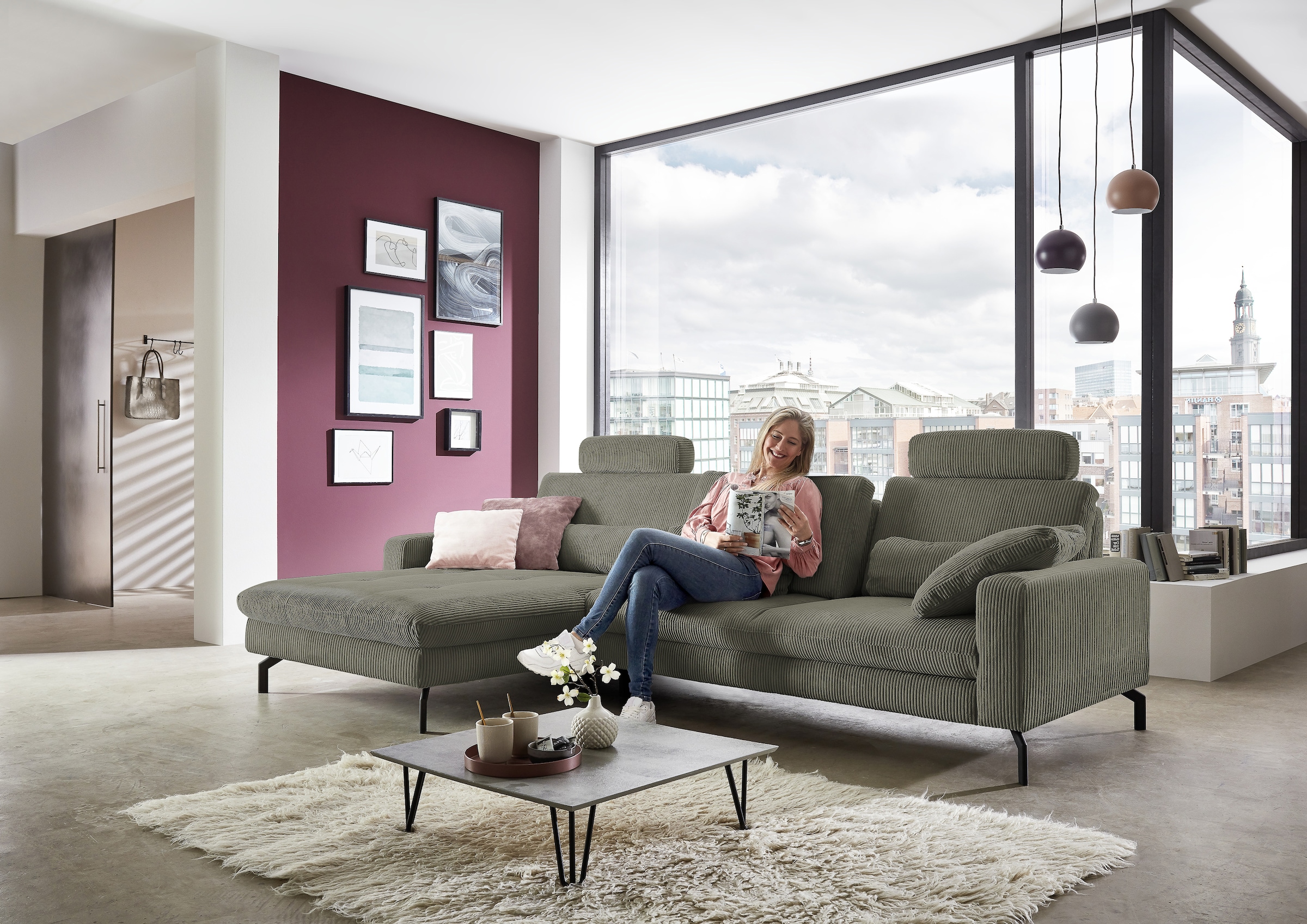 Die PlanBar Ecksofa "MP-IN20110 L-Form mit Federkern-Polsterung" optional m günstig online kaufen