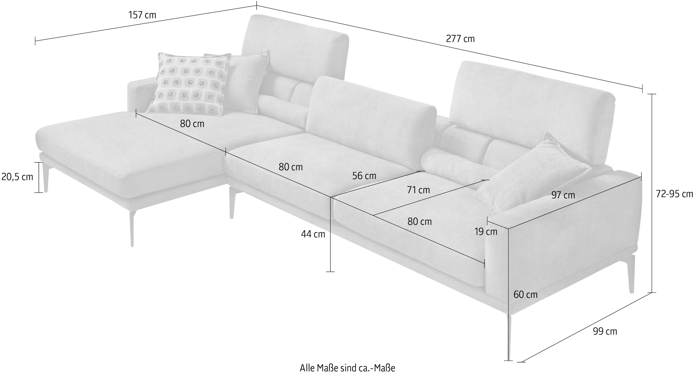 Egoitaliano Ecksofa »Masu, Design trifft sensationellen Sitzkomfort«, inkl. 2 Kissenrollen, Rückenelemente manuell verstellbar, Metallfüße