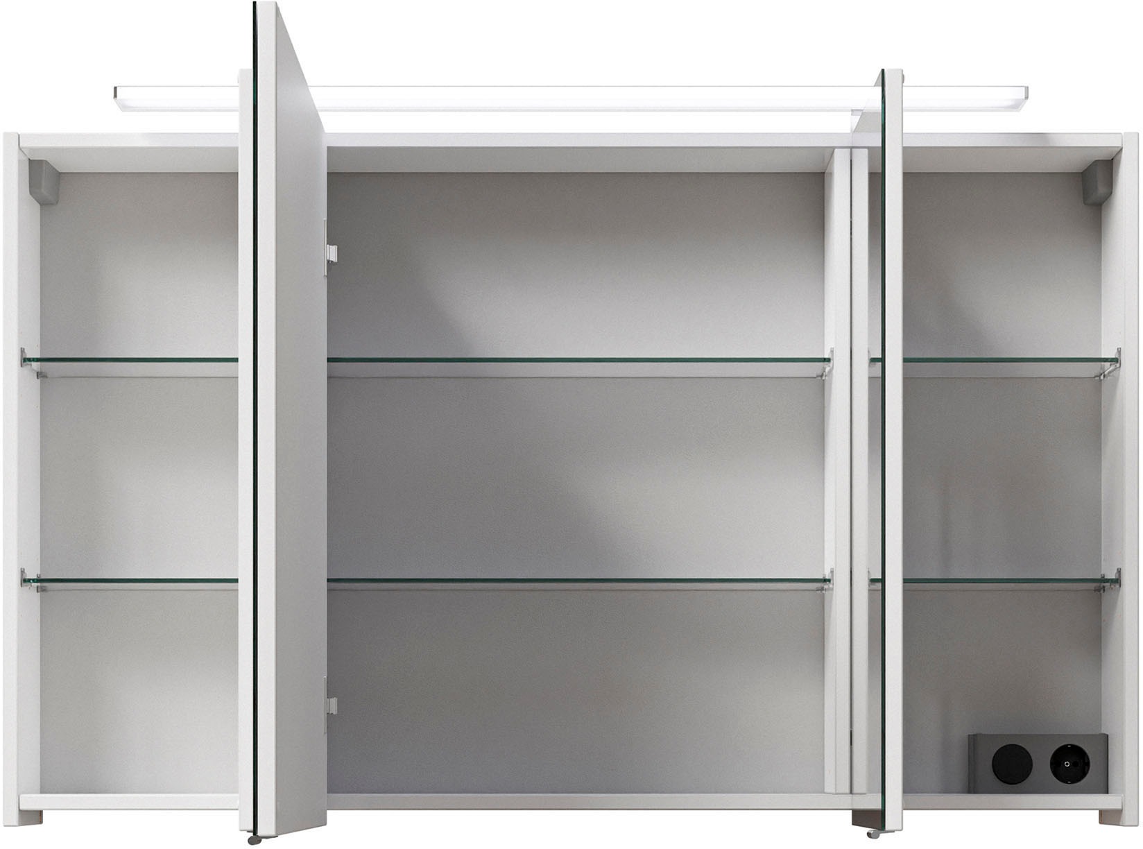 Saphir Badmöbel-Set »Serie 6025 2-teilig Mineralmarmor-Waschtisch mit LED-Spiegelschrank«, (2 St.), Waschplatz 117cm breit, 2 Schubladen, 3 Spiegel-Türen, inkl Türdämpfer