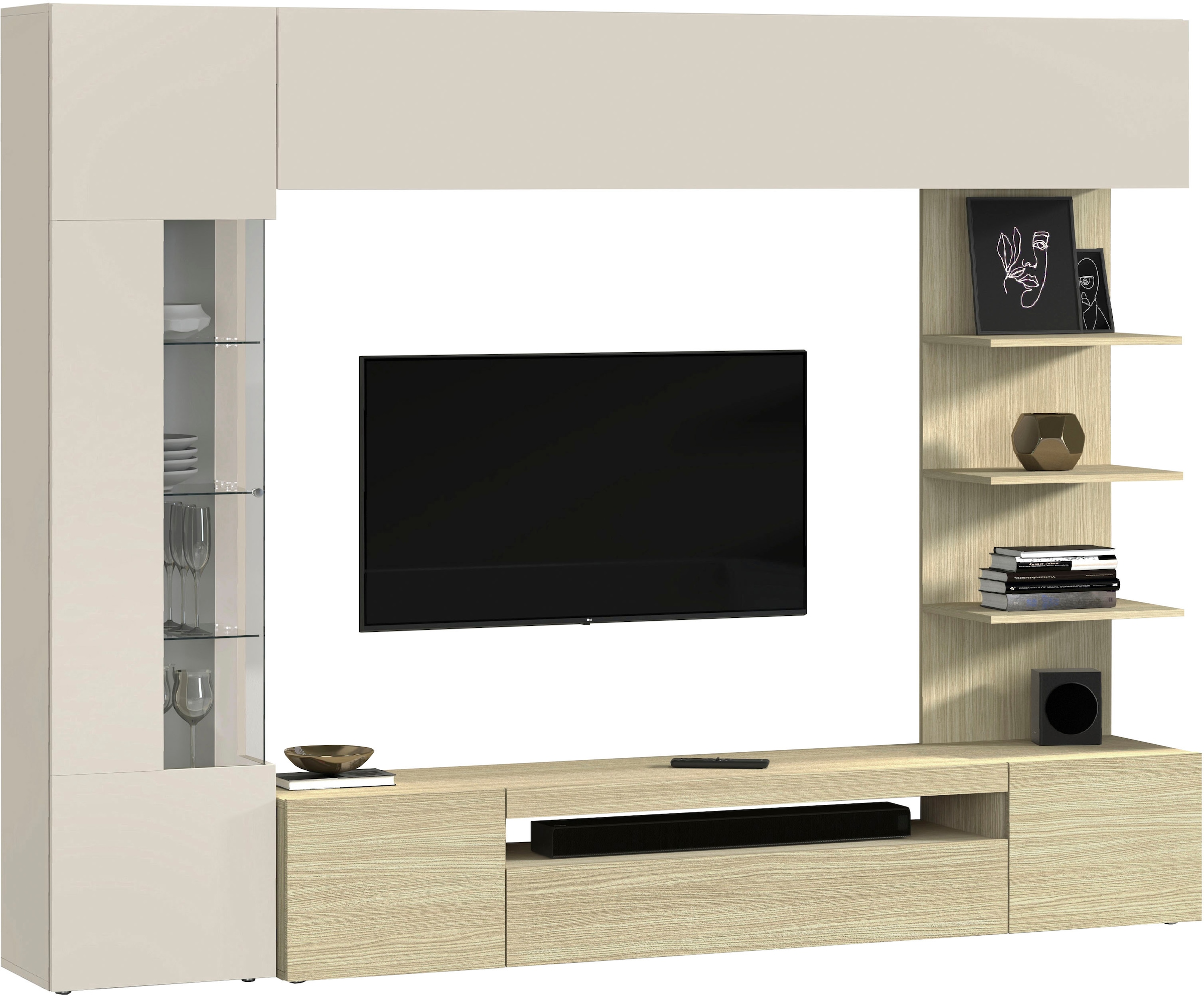 INOSIGN Wohnwand »Wohnwand New Egypt, Anbauwand, Medienwand, Wohnzimmerwand« Weiß in Hochglanz, alle anderen Farben in matter Ausführung., 4 Stk. tlg.