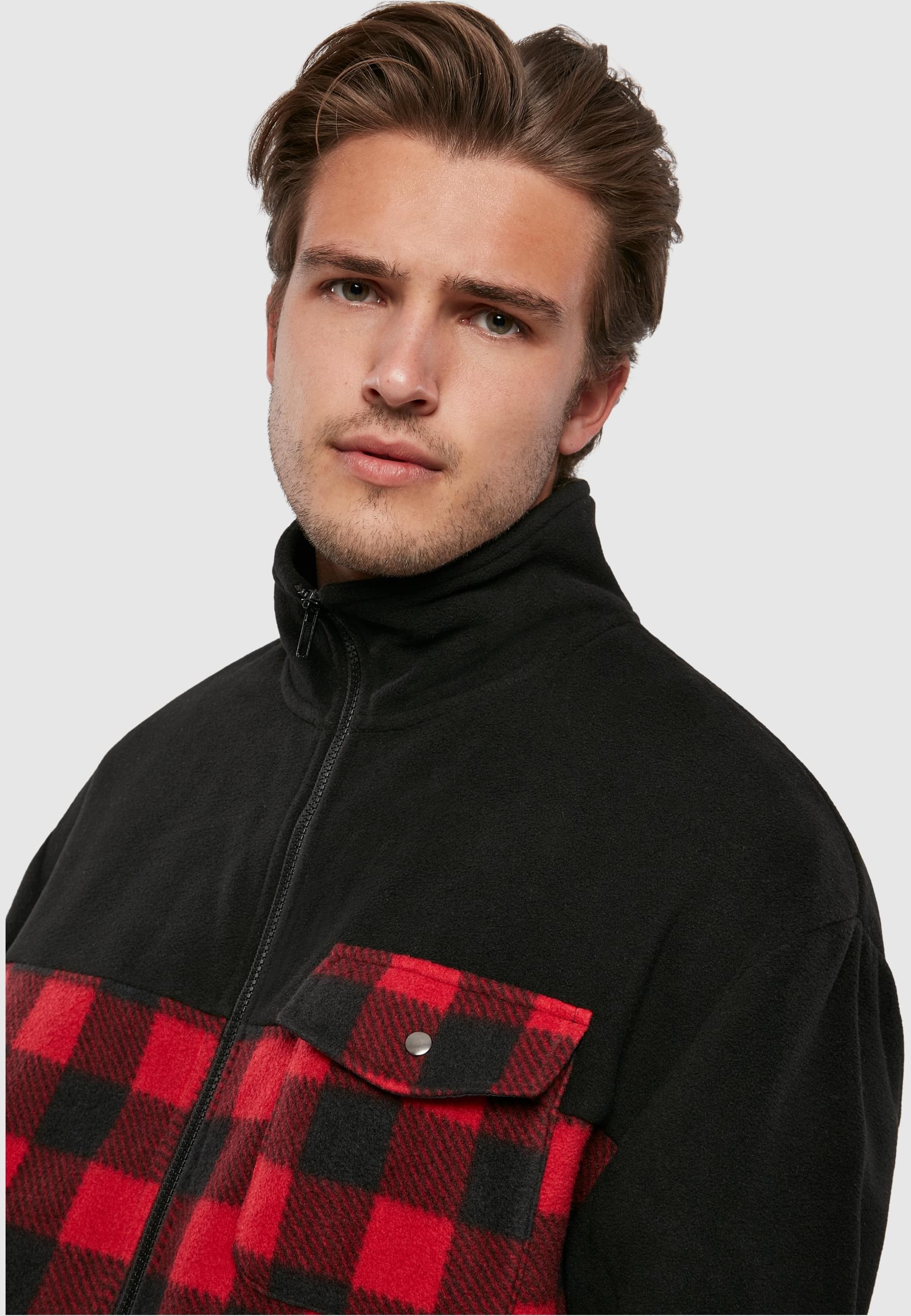 URBAN CLASSICS Winterjacke »Urban Classics Herren Patterned Polar Fleece Track Jacket« 1 Stk. tlg. mit Kapuze