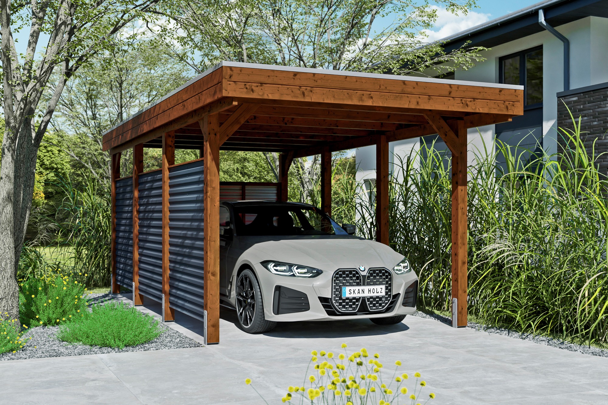 Skanholz Einzelcarport »Friesland Set 11«, Holz, 270 cm, Nussbaum
