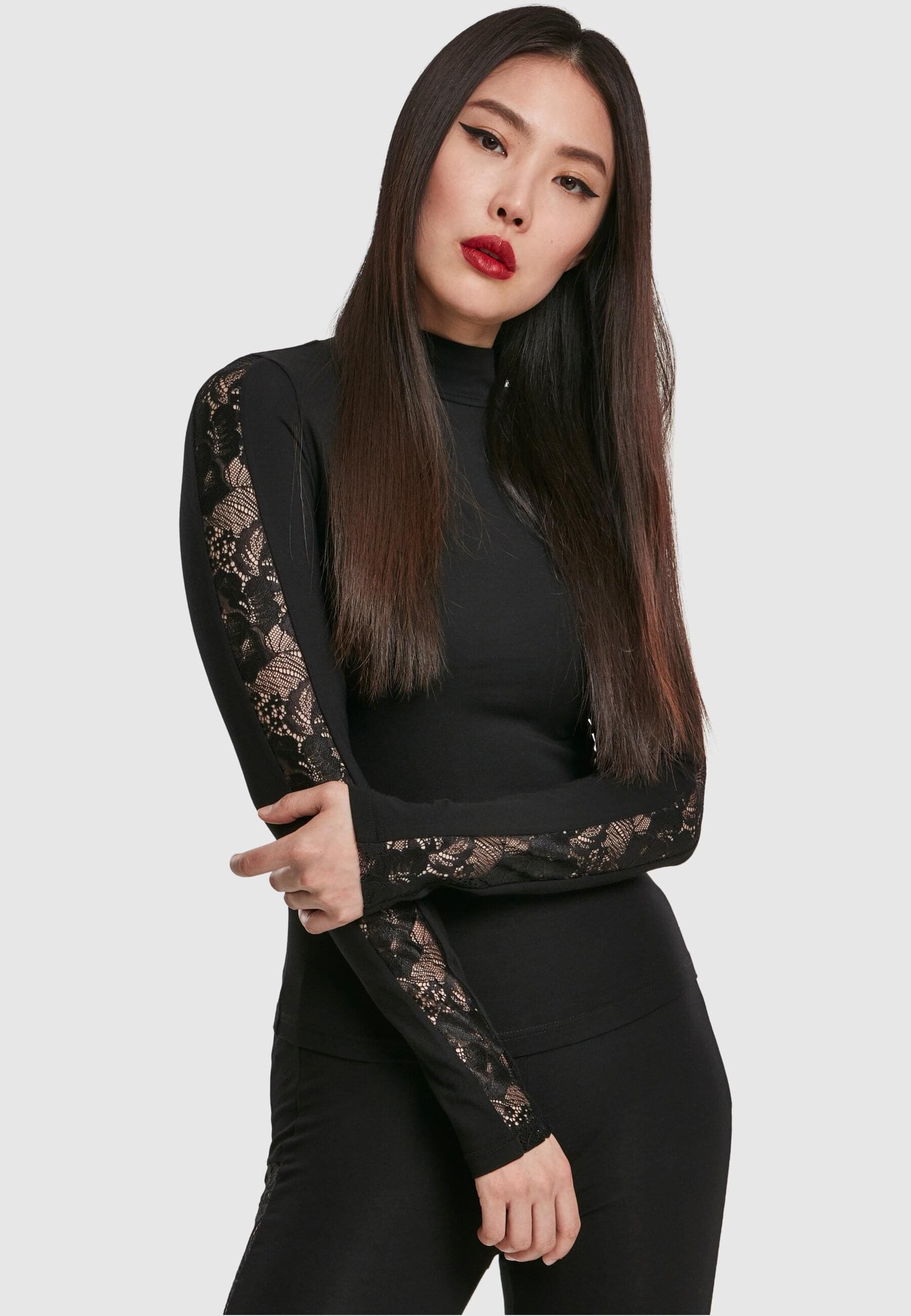 URBAN CLASSICS T-Shirt »Urban Classics Damen Ladies Lace Striped LS« 1 Stk.