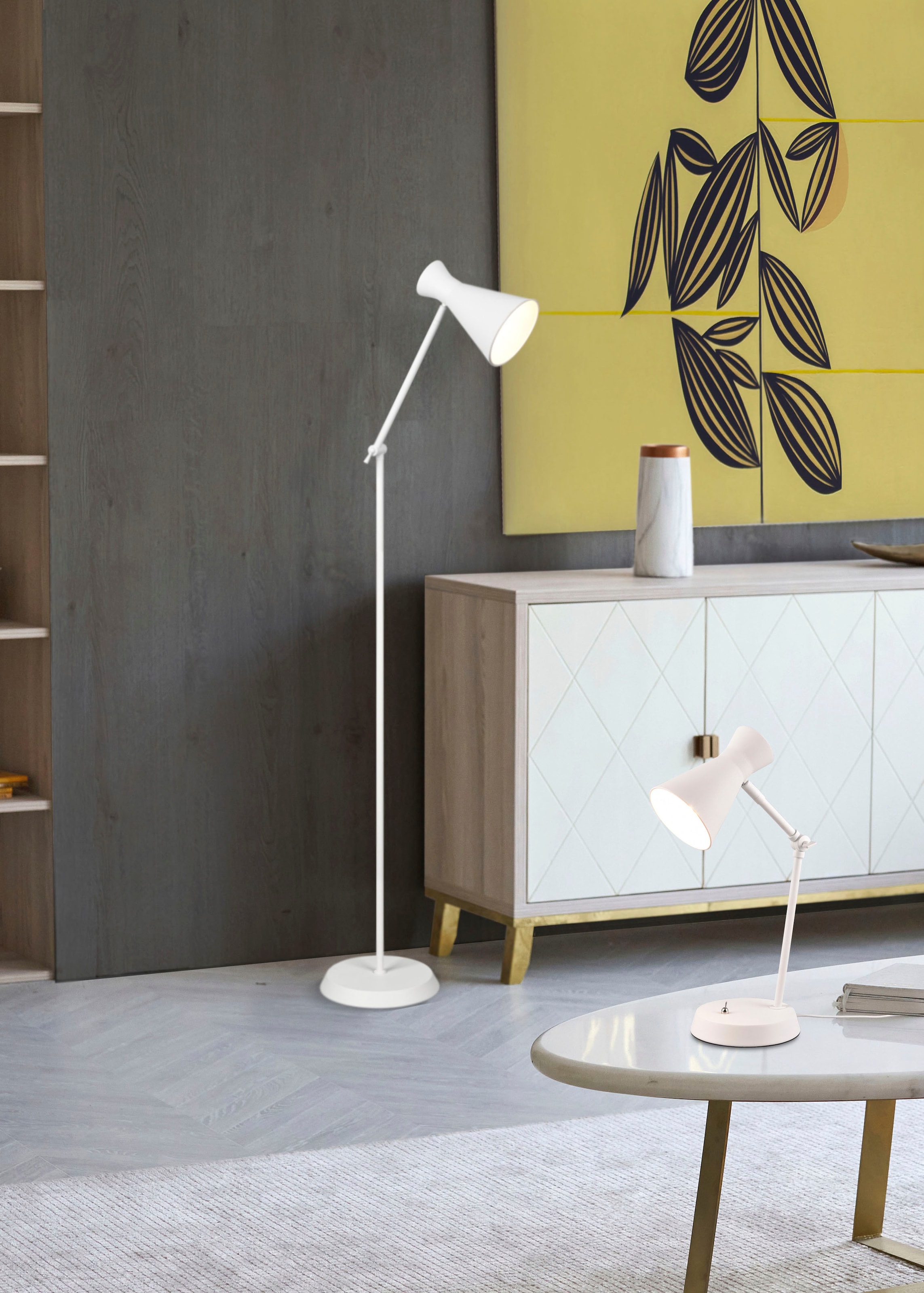 REALITY Leuchten Stehlampe »Enzo«, 1 flammig, Leuchtmittel E27 | ohne Leuchtmittel, Stehleuchte mit Fußschalter, exkl. 1xE27 max 10W, Arm verstellbar
