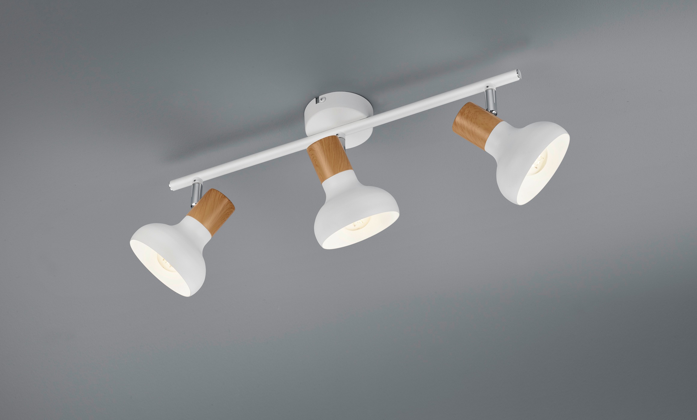 REALITY Leuchten Deckenstrahler »LATIKA, Strahler 3-flammig, exkl 3x E14 max 10W, Deckenspot Wandspot«, 3 flammig, Leuchtmittel E14 | Leuchtmittel wechselbar, schwenkbarer Strahler, Metall und Holzoptik Lackierung, Spot Licht