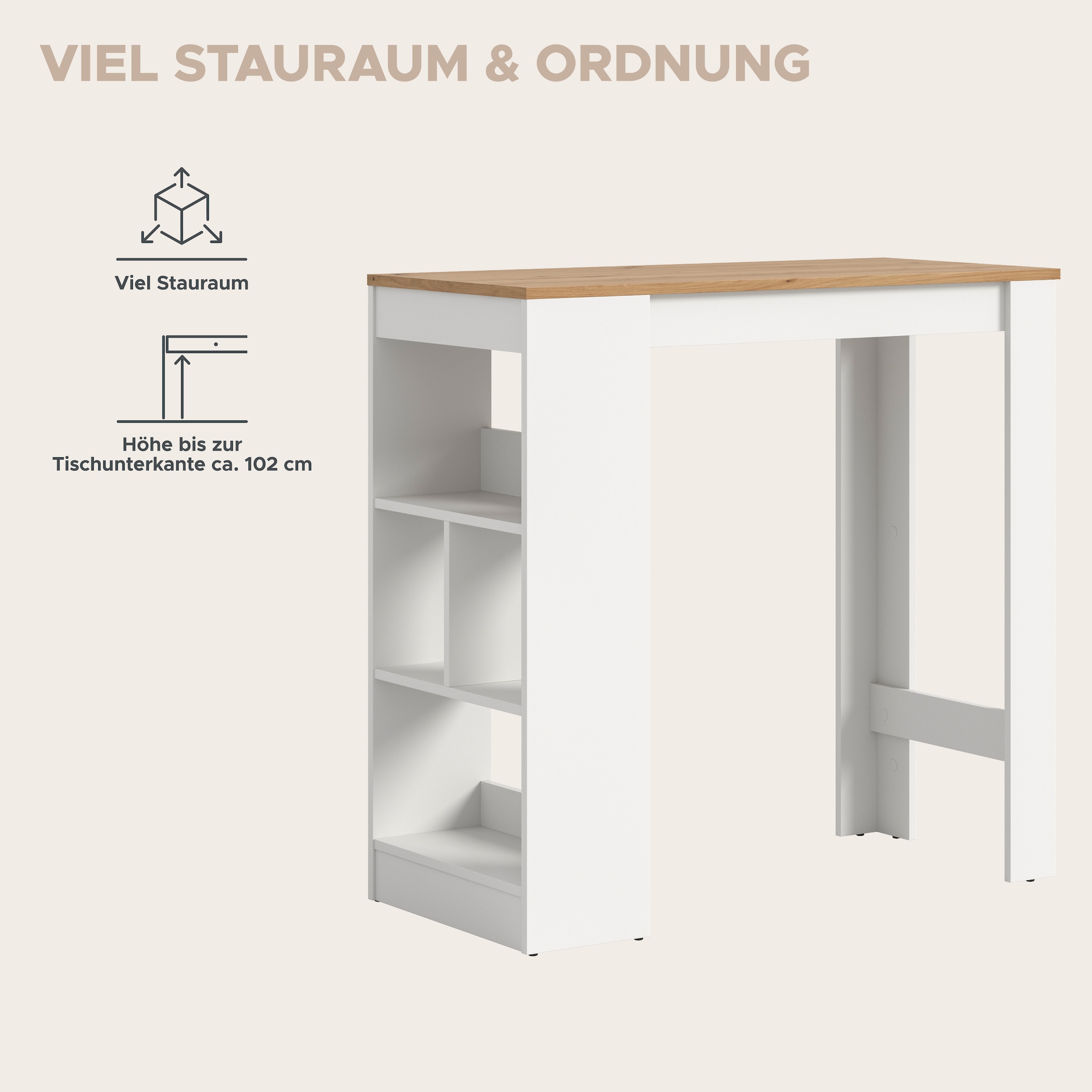 OTTO home Bartisch »NORDBY, Breite x Höhe: 105 x 103cm, 4 offene Fächer« Esstisch, Stehtisch, Tresentisch, Bistrotisch, Küchentisch