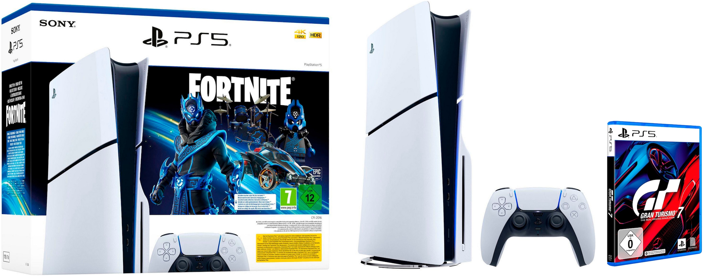 PlayStation 5 Konsolen-Set »PS5 (Slim) Fortnite Cobalt Star + Gran Turismo 7«