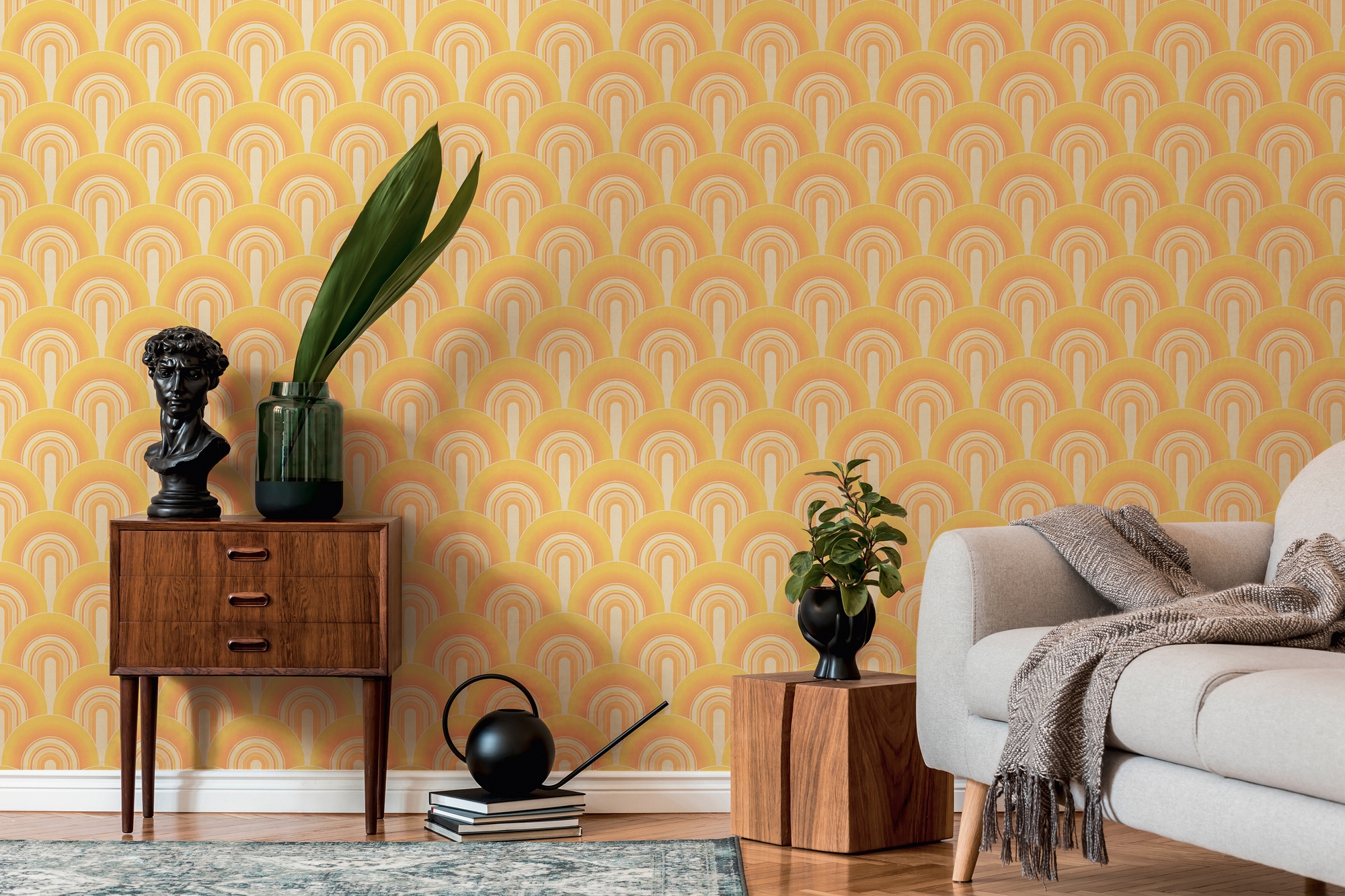 A.S. Création Vliestapete »Retro-Grafik« Retro leicht strukturiert Vliestapete Retro Art-Déco 3D-Grafik, Creme, Gelb und Orange