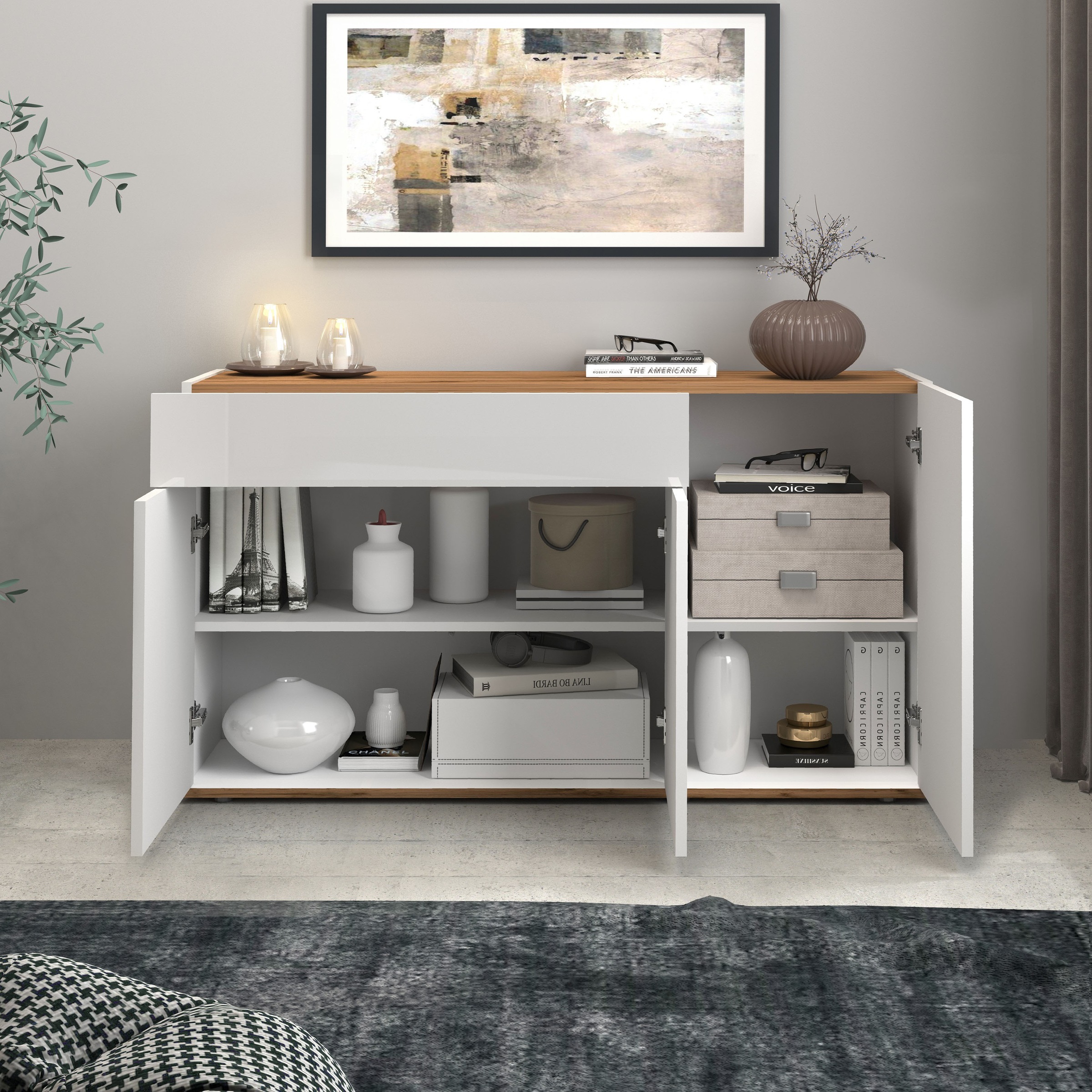 INOSIGN Sideboard »Garda, Kommode, Schrank, Kredenz«, 3 Türen, 1 Schublade, grifflos Breite 120,1 cm