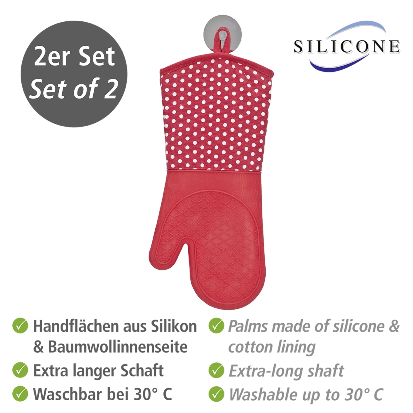 WENKO Topfhandschuhe »Modell Silikon«, (Set, 2 tlg.), Ofen- und Grillhandschuhe, Hitzeschutz, Baumwollinnenseite, 1 Paar