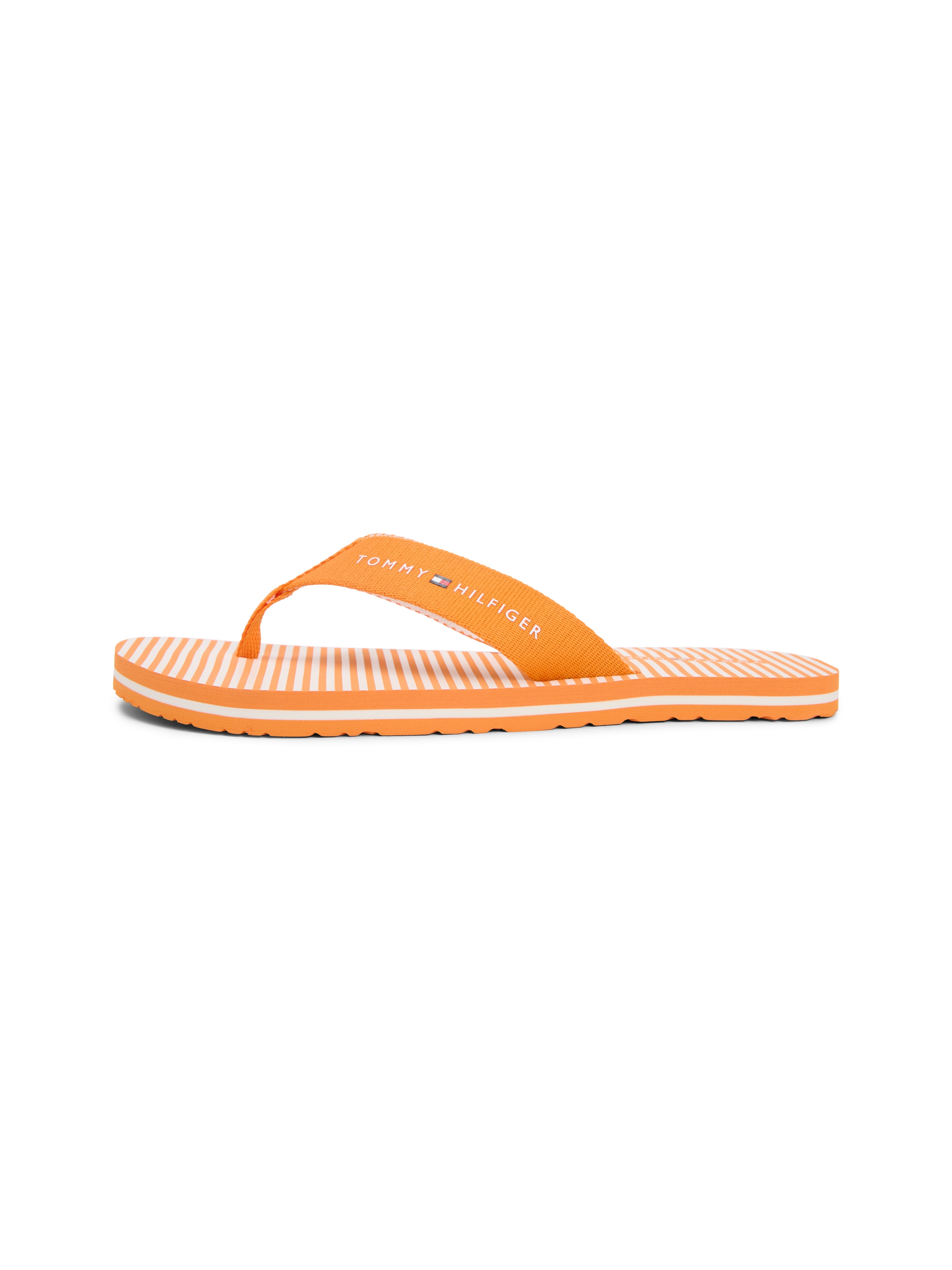 Tommy Hilfiger Zehentrenner »TH ITHACA STRIPE SUMMER SANDAL«  Sommerschuh, Pool Slide, Dianette, Flat mit Logo-Schriftzug