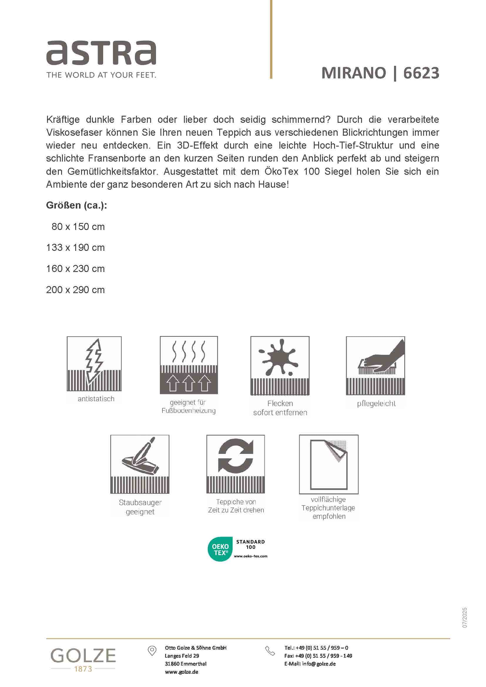 ASTRA Teppich »Mirano 234« rechteckig 7 mm Höhe 3-D Effekt, Viskose, seidig schimmernd, Hoch Tief