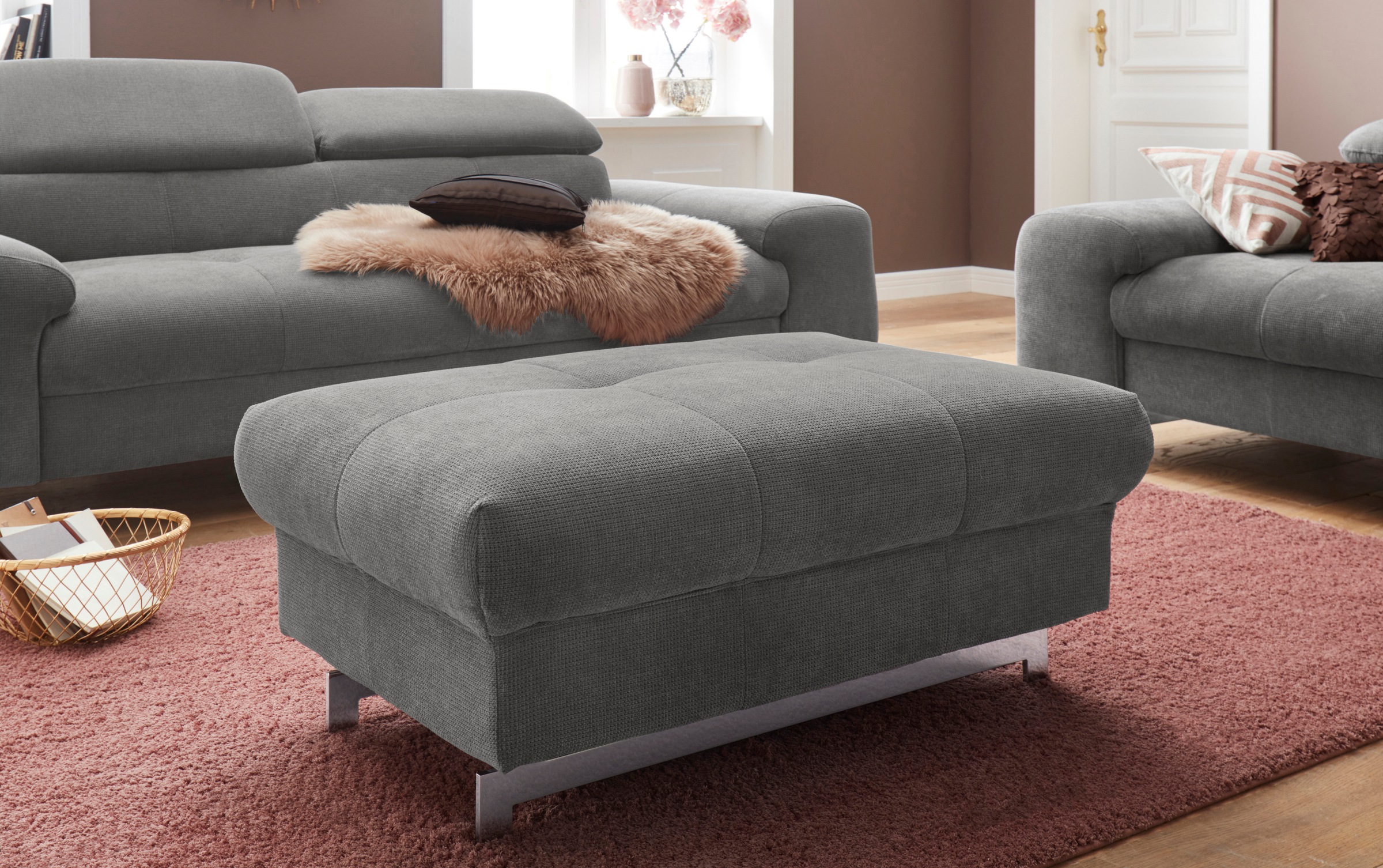 COTTA Polstergarnitur »Chef L-Form«, (Set, 2 tlg.), Set bestehend aus: Ecksofa mit Kopfteilverstellung & Hocker