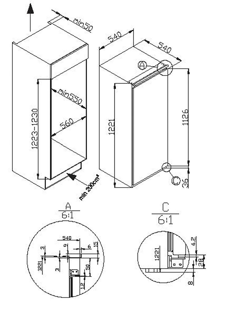 Amica Einbaukühlschrank »EKSS 362 221«, Schlepptür-Technik