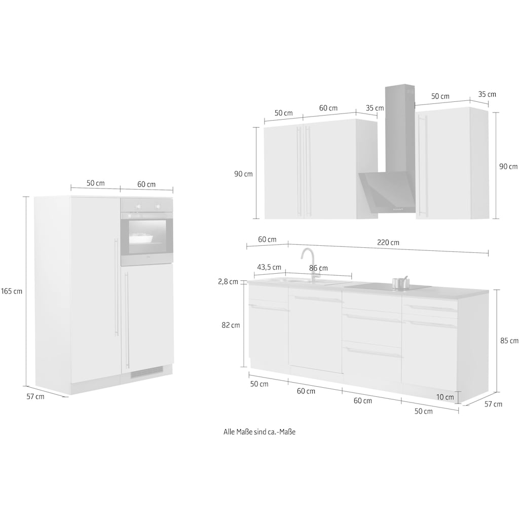 wiho Küchen Küchenzeile »Chicago«, ohne E-Geräte, Breite 330 cm
