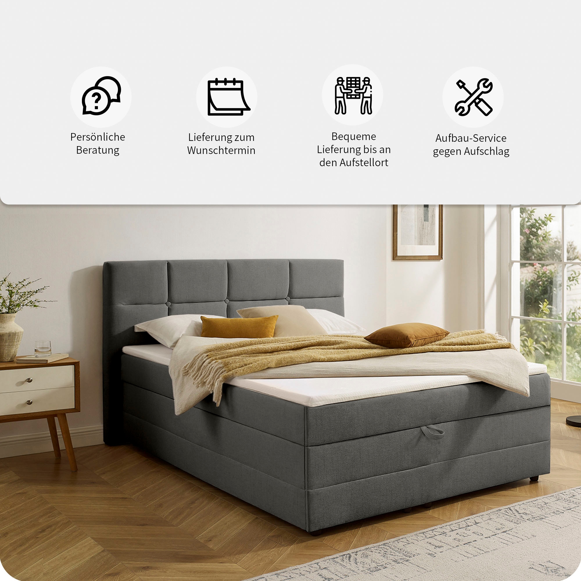 OTTO home Boxbett »Fillmore inkl. Bettkasten, Liegefläche 140 und 180x200 cm« inkl. Topper, erhältlich in verschiedenen Farben