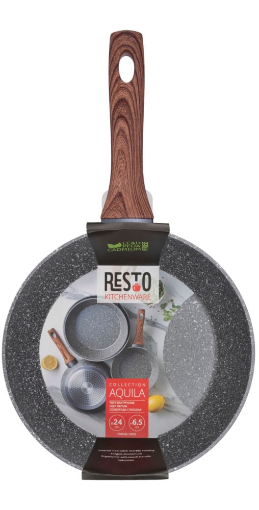 RESTO Kitchenware Bratpfanne »Aquila, tiefe Schmorpfanne langlebig und spülmaschinenfest«, Aluminium, (1 tlg.), mit ergonomischem weichem Griff in Holzoptik