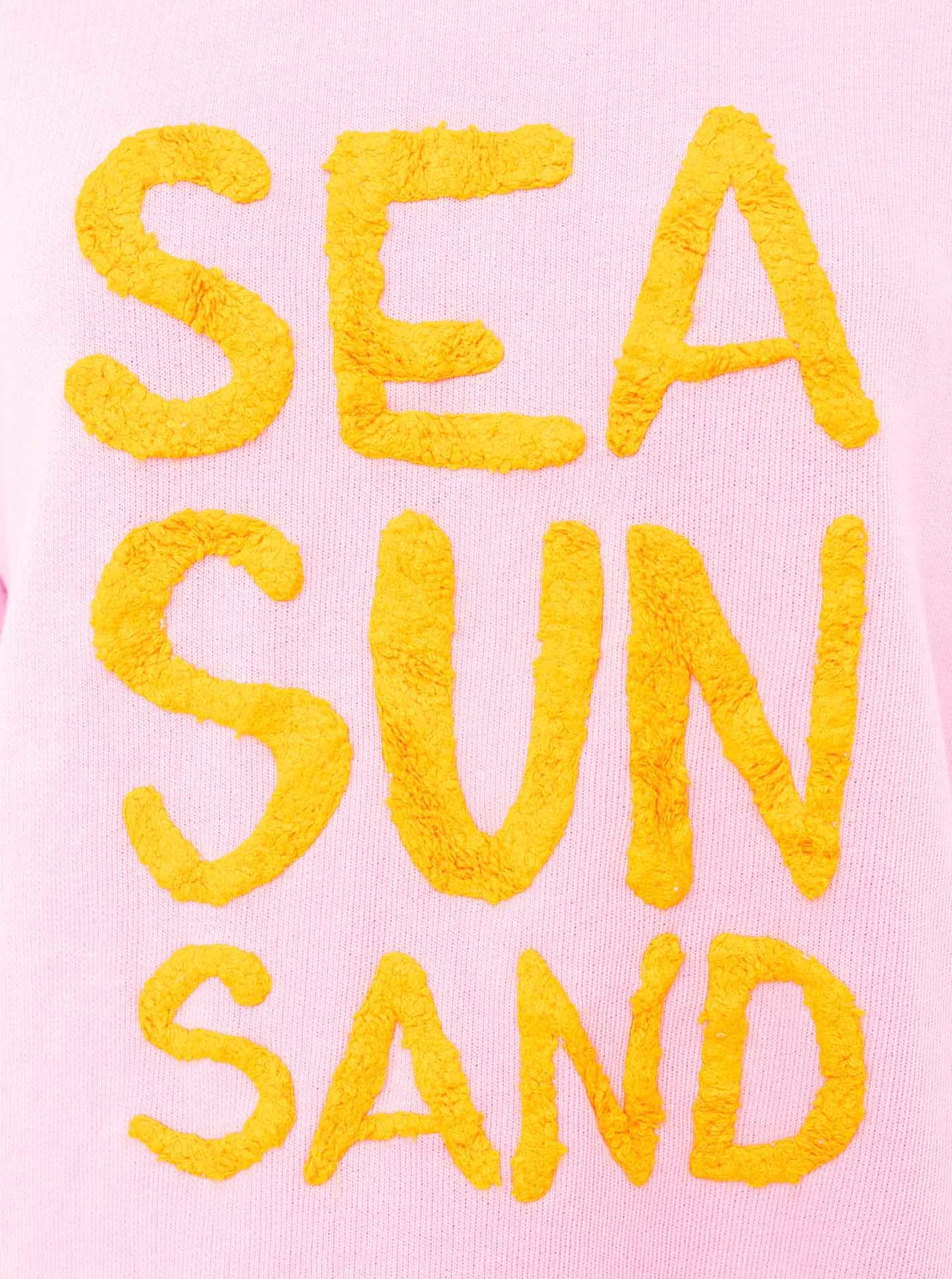 Zwillingsherz Sweater »"Sea Sand Sun"«, Flock-Print, ausgefranster Rundhalsausschnitt, Langarm