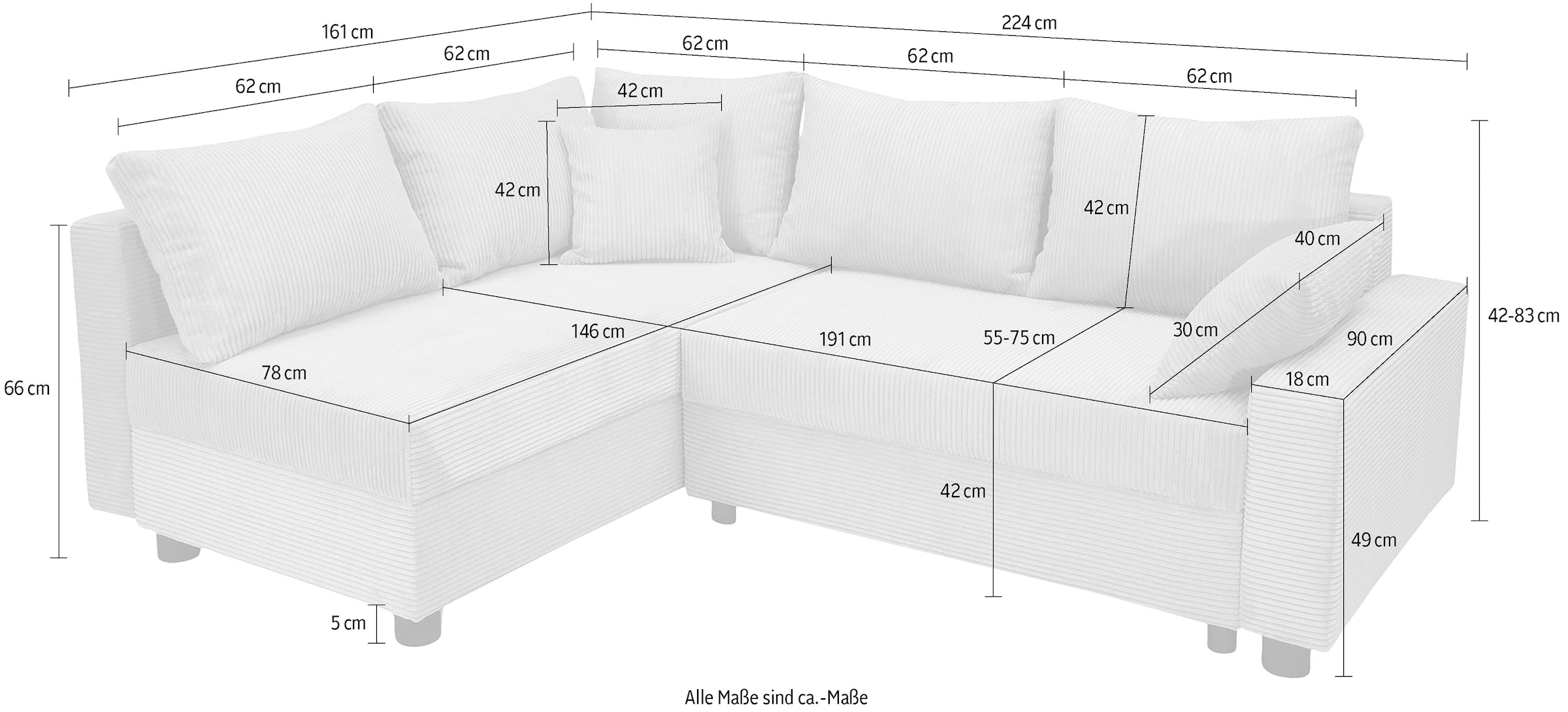 COLLECTION AB Ecksofa »30 Jahre Jubiläums-Modell Parma L-Form«, mit Schlaffunktion und Bettkasten, inklusive Kissen, Bonellfederkern