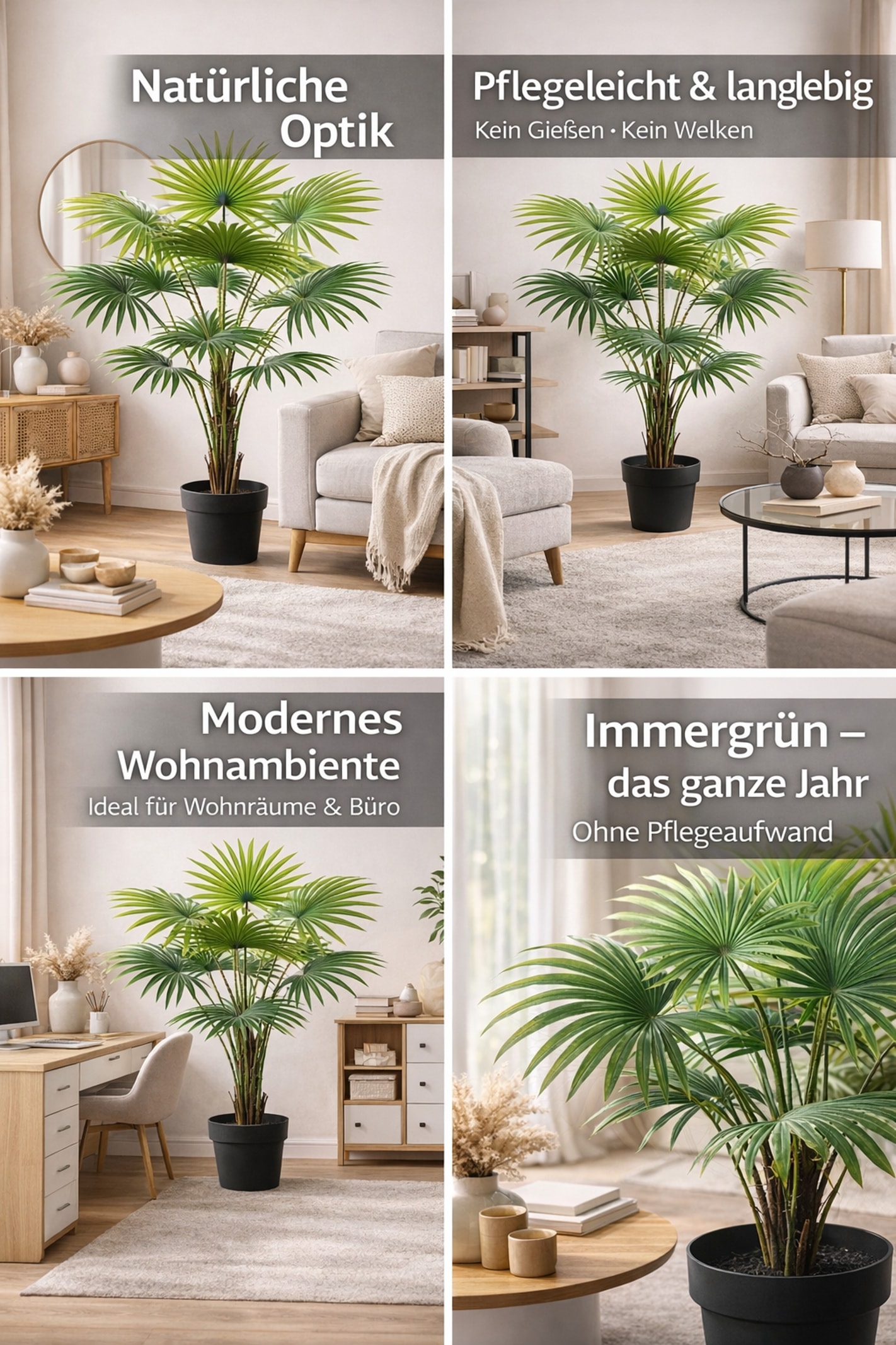 I.GE.A. Kunstpalme »Fächerpalme im Topf« Realistische Pflanze für Wohnzimmer Büro Hotel Dekopflanze