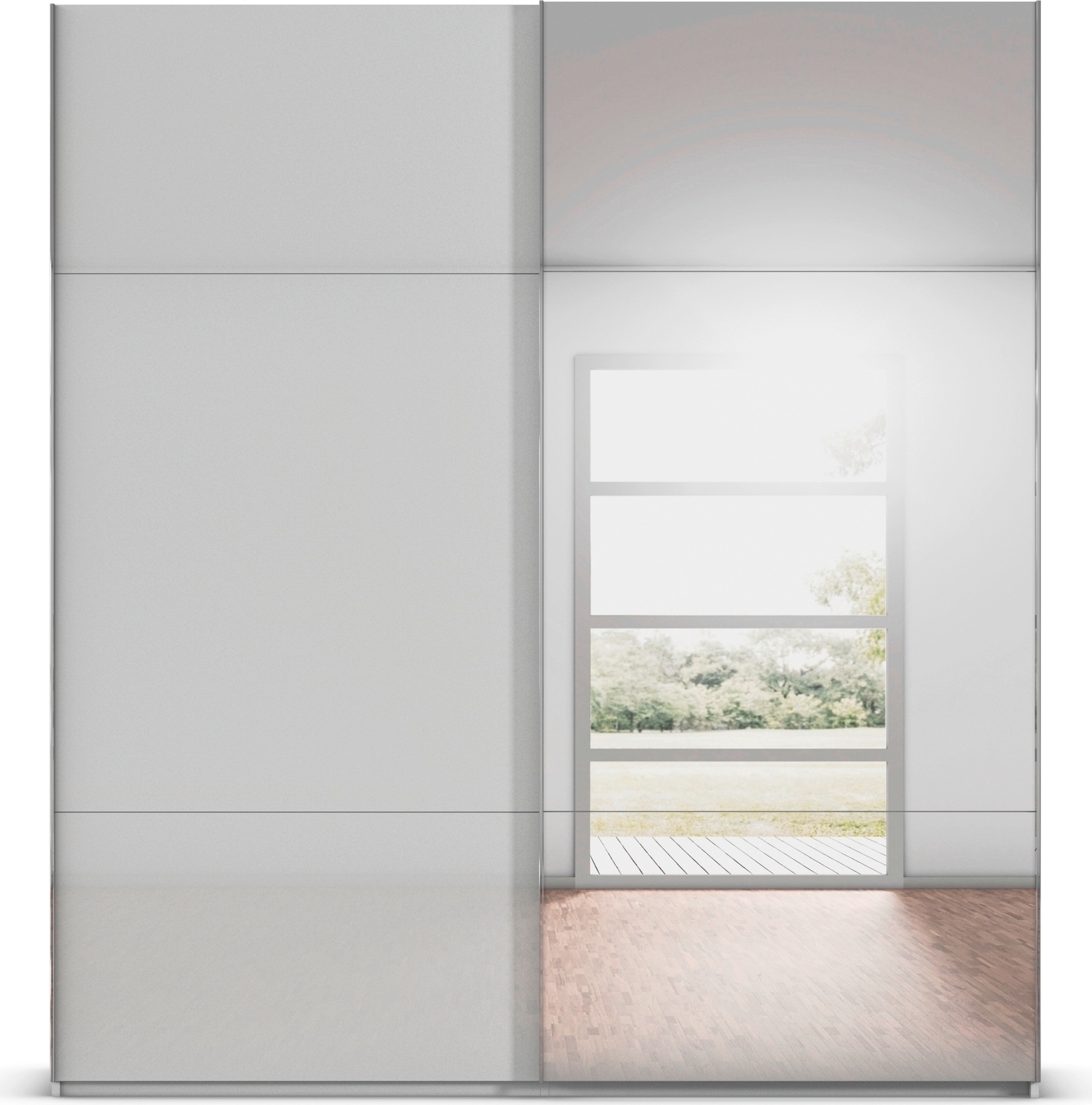 rauch Schwebetürenschrank »Kleiderschrank Schrank Garderobe Schlafzimmerschrank CONTIDO«, (in 3 verschiedenen Ausstattungen BASIC/CLASSIC/PREMIUM), aus hochwertigem Material in 6 Breiten 2 Griff-Farben MADE IN GERMANY