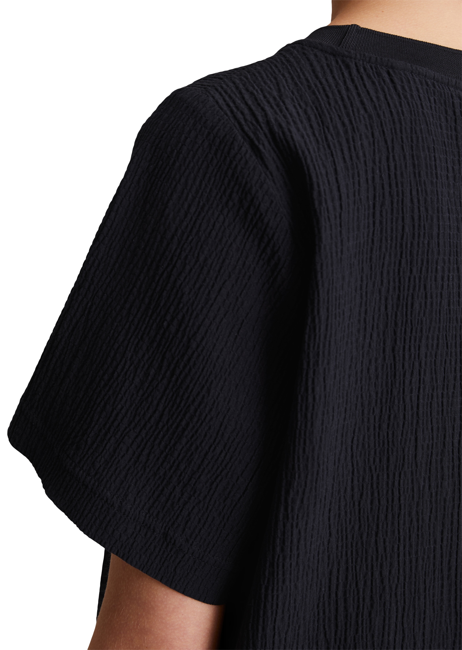 Marc O'Polo DENIM Midikleid, Crinkle-Optik, nicht gefüttert, im T-Shirt-Stil