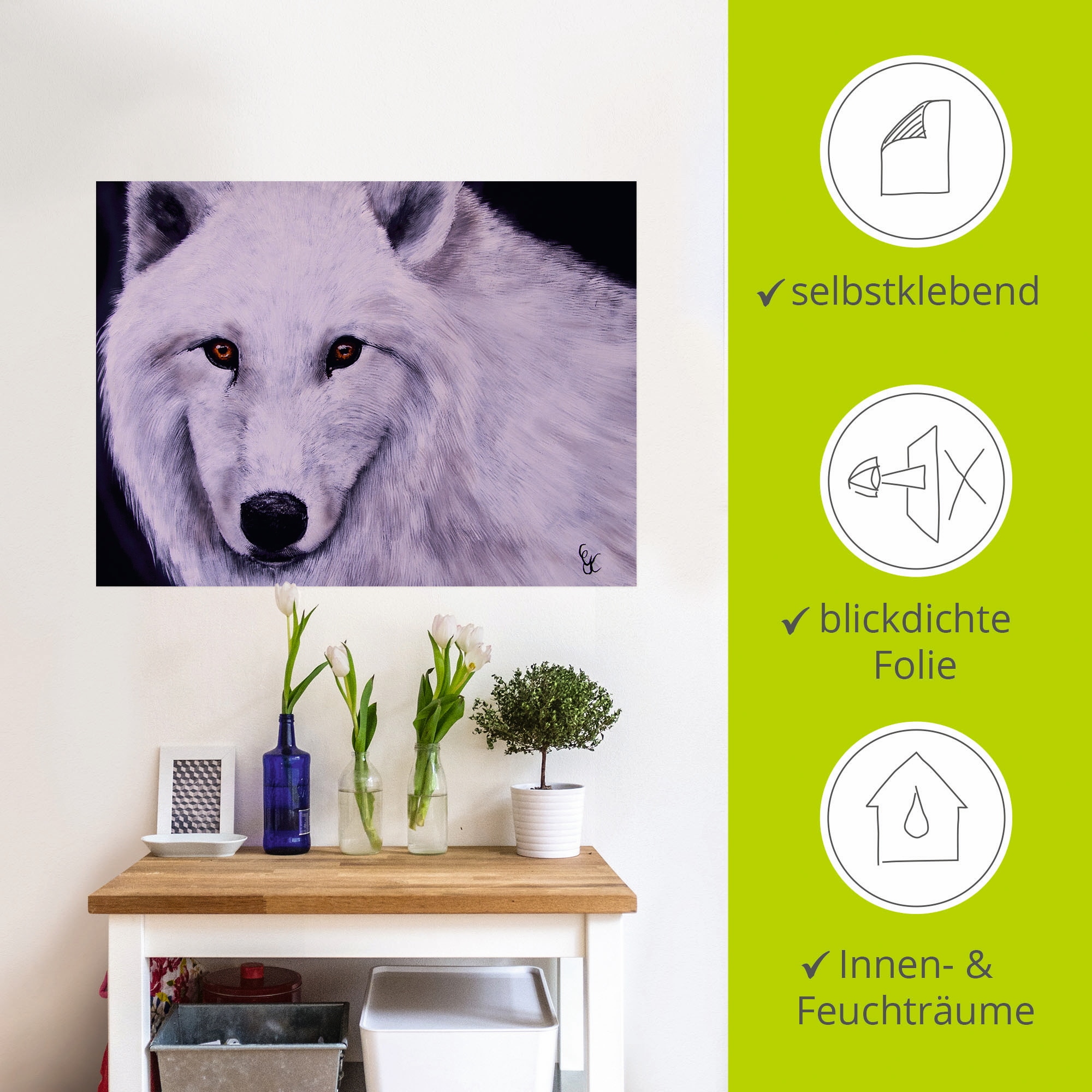 Artland Wandfolie »Weißer Wolf«, Wildtiere, (1 St.), selbstklebend
