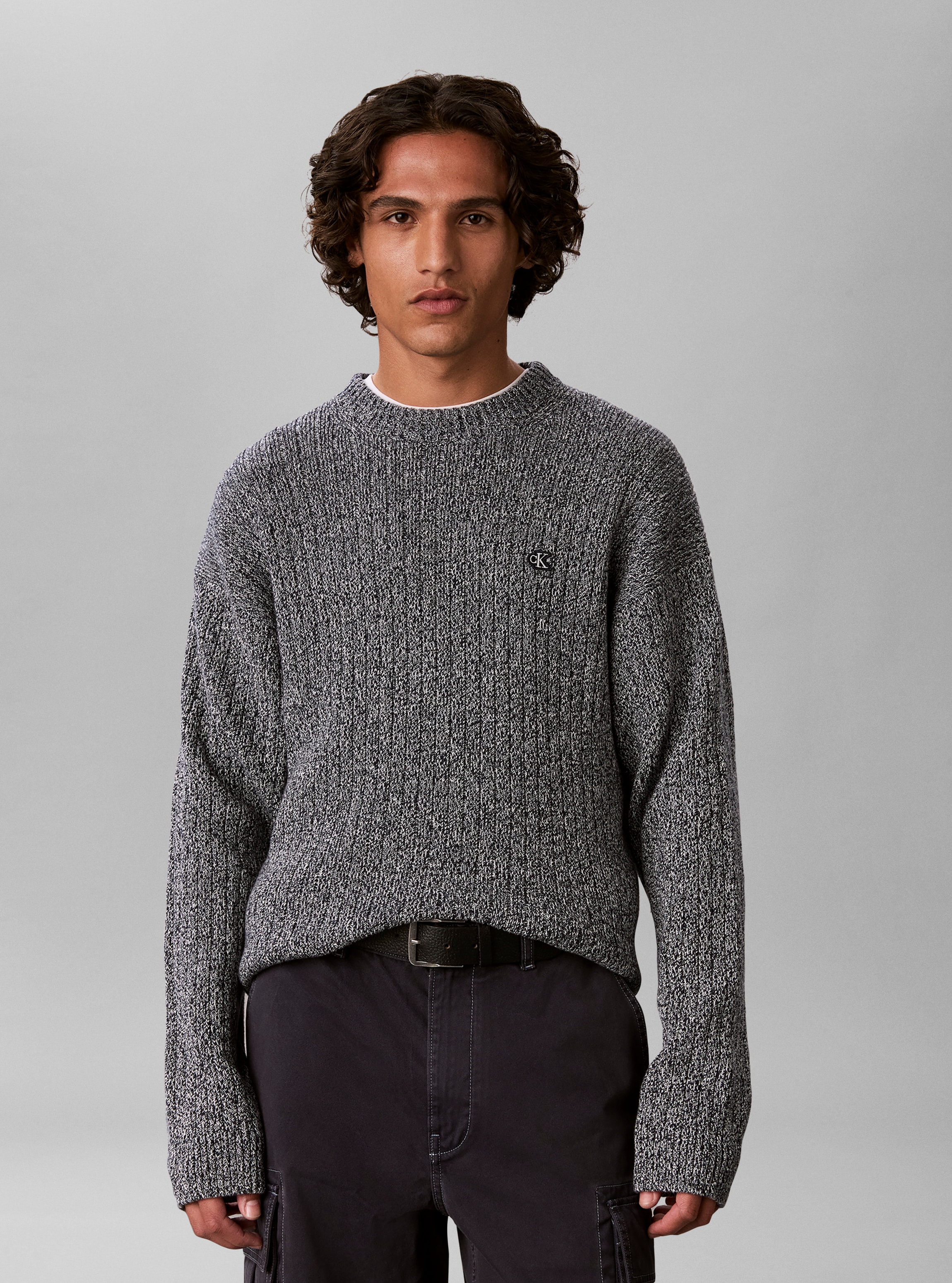 Calvin Klein Jeans Strickpullover Rippstrick, Regular Fit, Logo-Stickerei