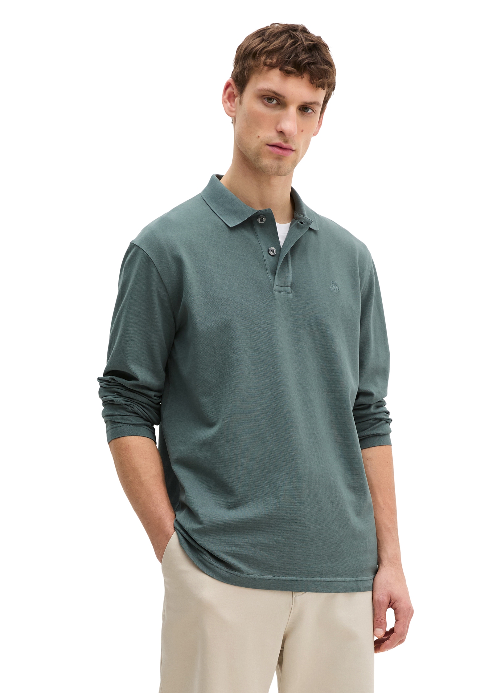 Marc O'Polo Langarm-Poloshirt Piqué regular fit aus Bio-Baumwolle mit Elasthan