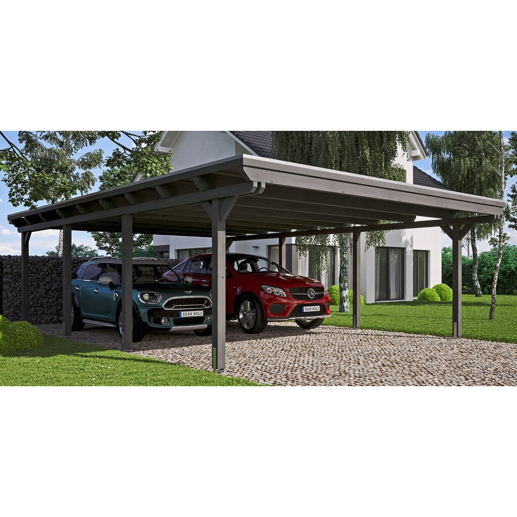 Skanholz Doppelcarport »Emsland«, Leimholz-Nordisches Fichtenholz, 550 cm, dunkelgrau