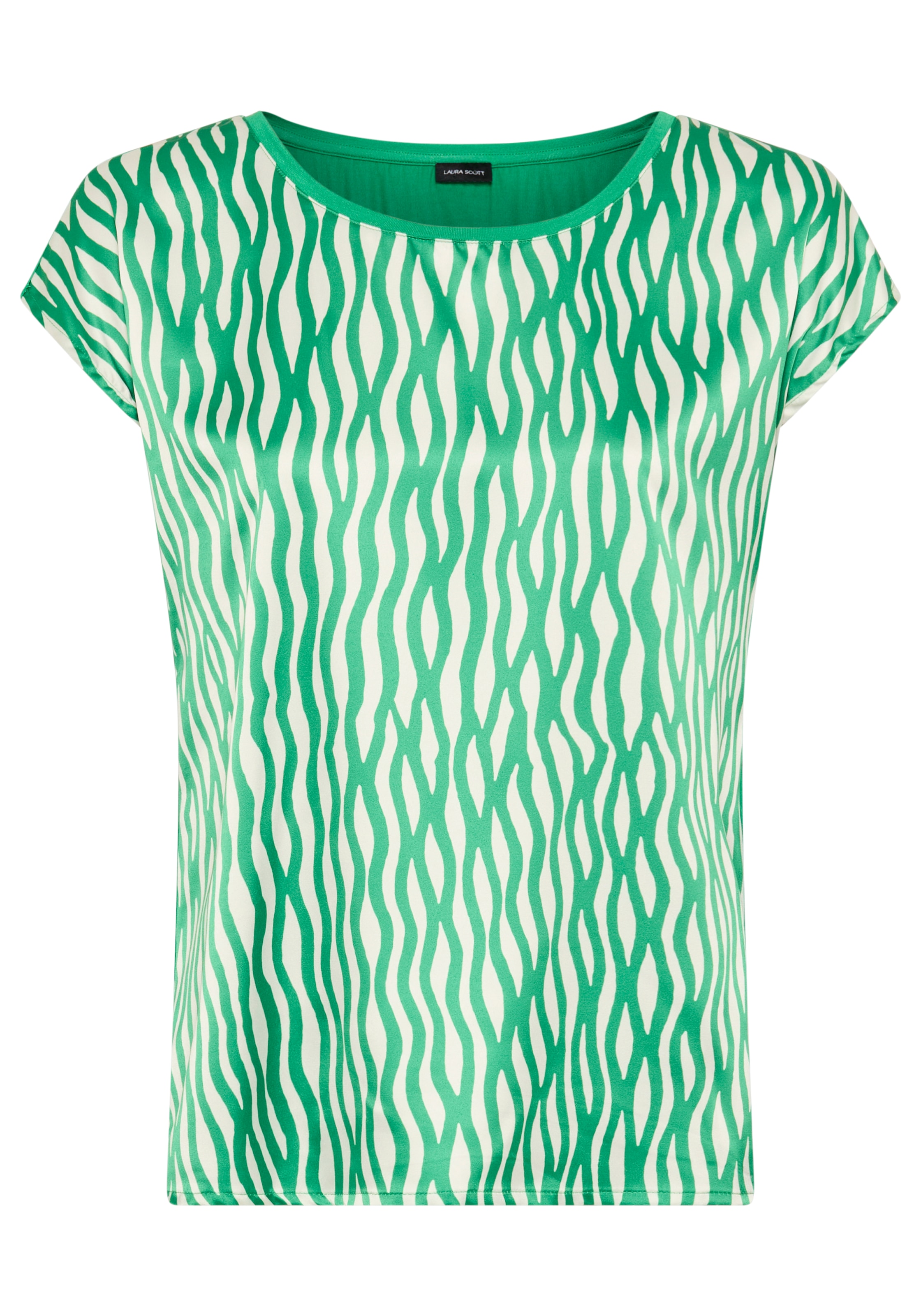 Laura Scott Shirtbluse »im Materialmix mit Satin, verschiedene Muster für jeden Geschmack,« femininer Stil, Rundhalsausschnitt, lockere Passform