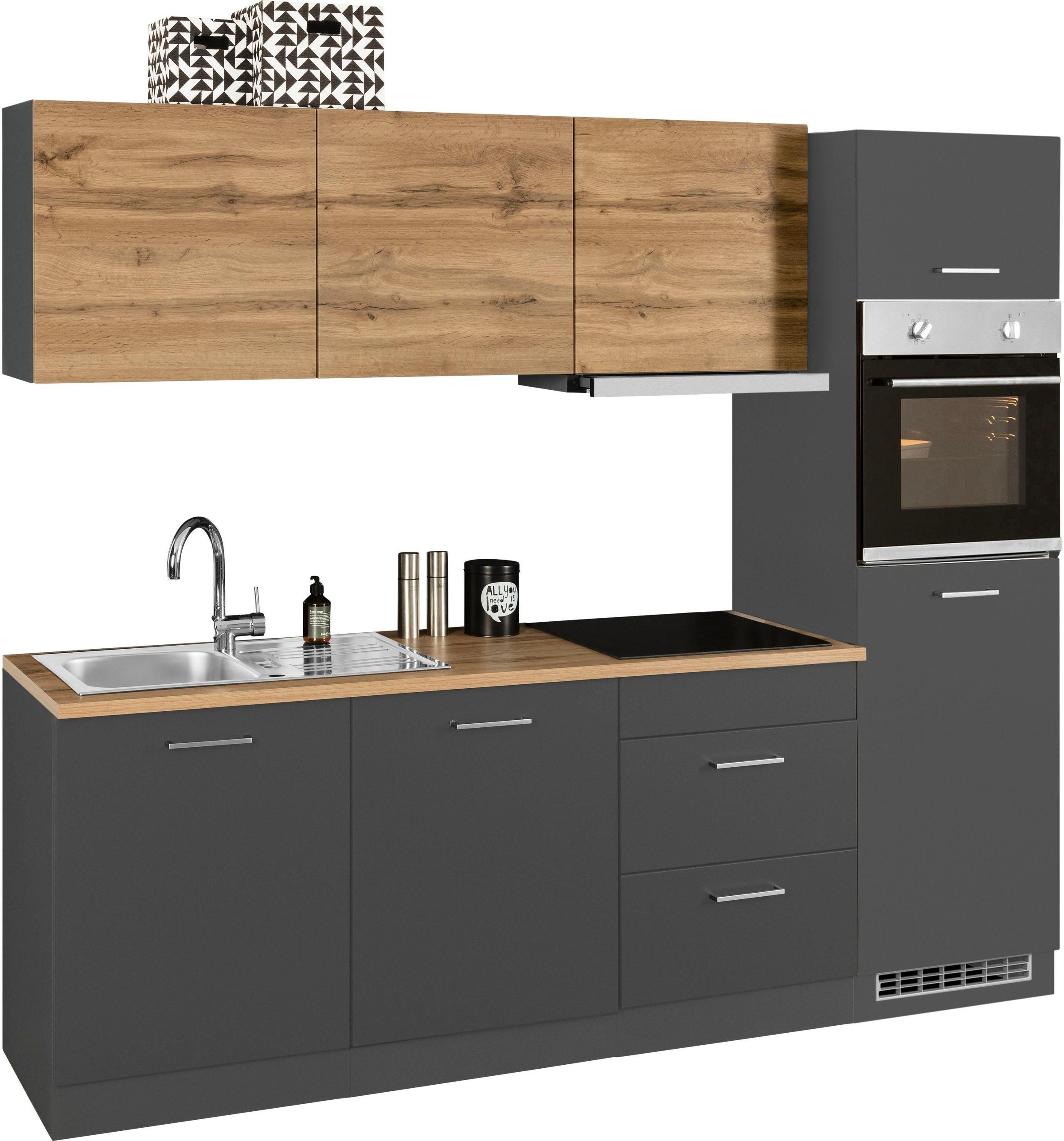 KOCHSTATION Küchenzeile »KS-Kehl«, mit E-Geräten, Breite 240 cm, inkl. Kühlschrank