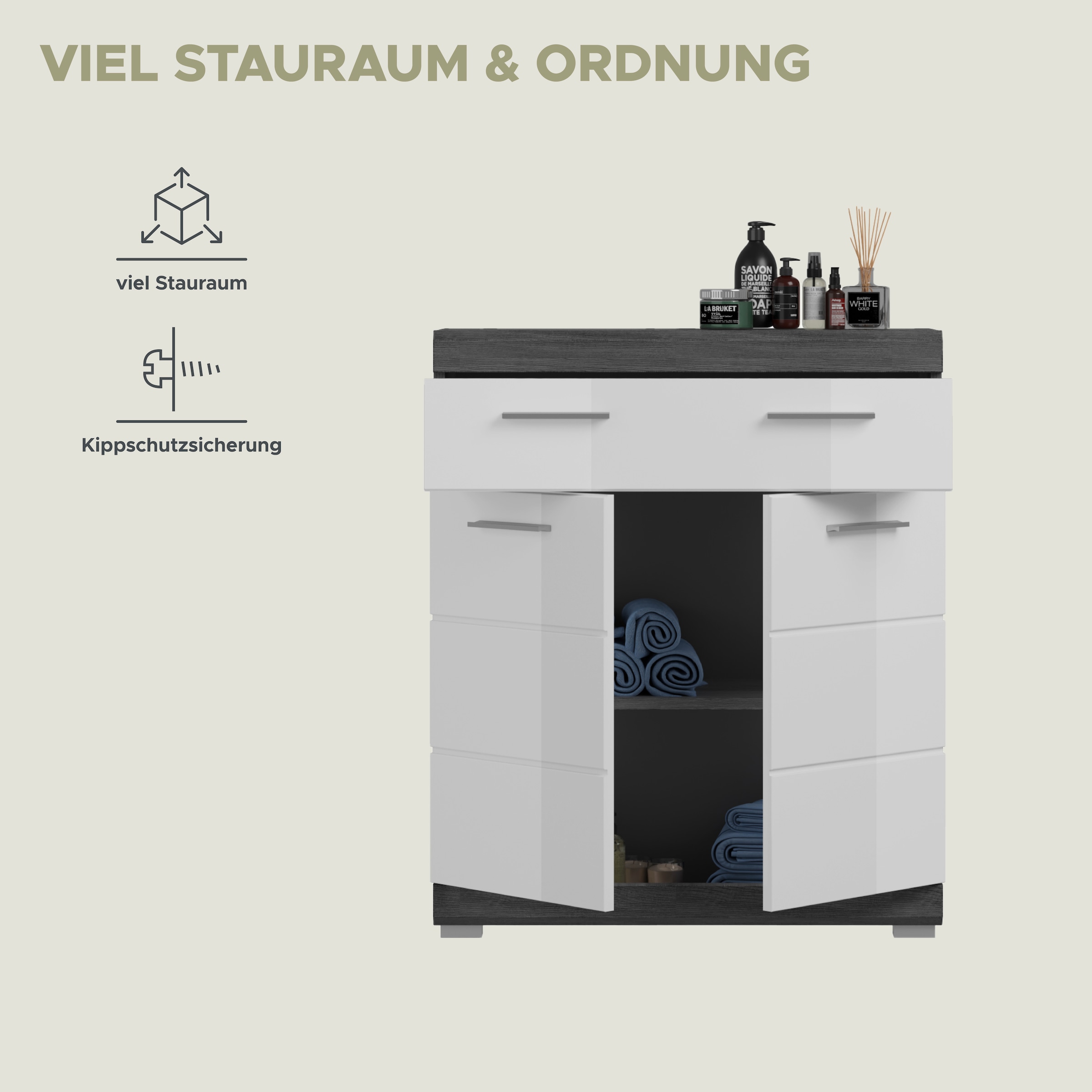 INOSIGN Unterschrank »Siena, Breite 74cm, 2 Tür, 1 Schubkasten, 2 Fächer, MDF-Front«, in verschiedenen Farben erhältlich, Badmöbel, Badschrank, Kommode, Bad