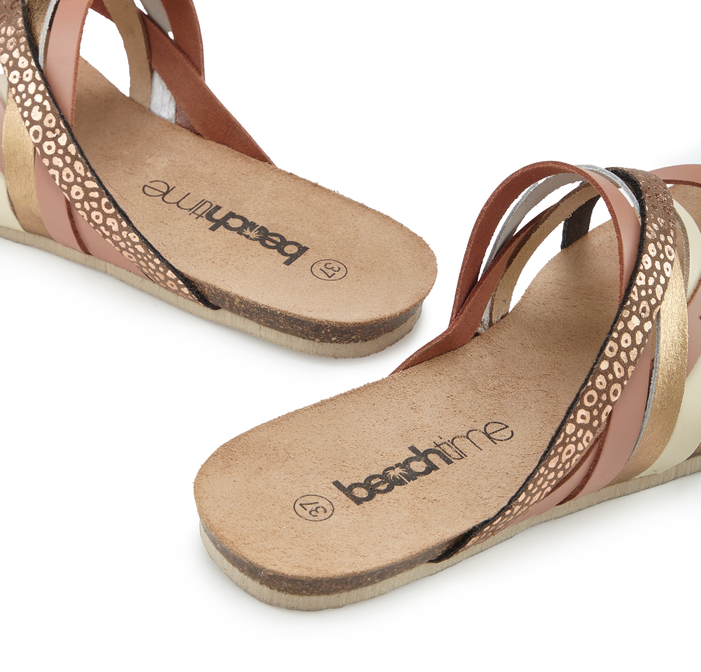 Beachtime Zehentrenner »Pantolette, Mule, Sommerschuh, Sandale, offener Schuh,«  aus Leder mit raffinierten Riemchen