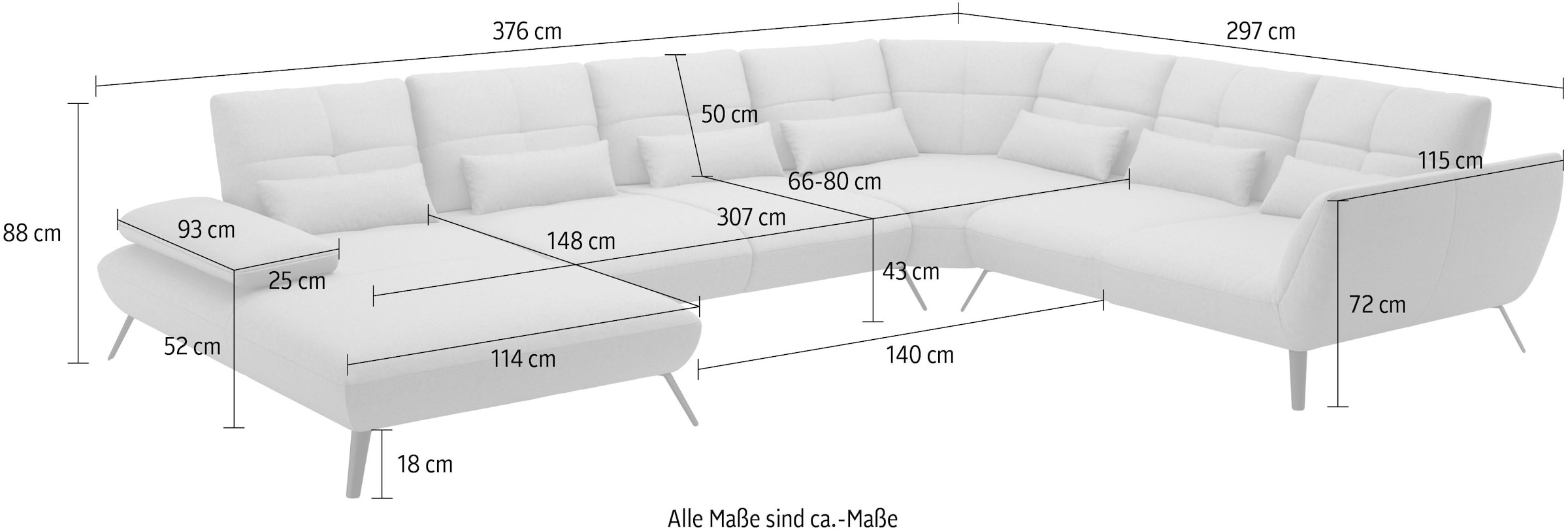 Places of Style Wohnlandschaft »Mikado U-Form«, inkl. Sitztiefenverstellung und Armteilverstellung