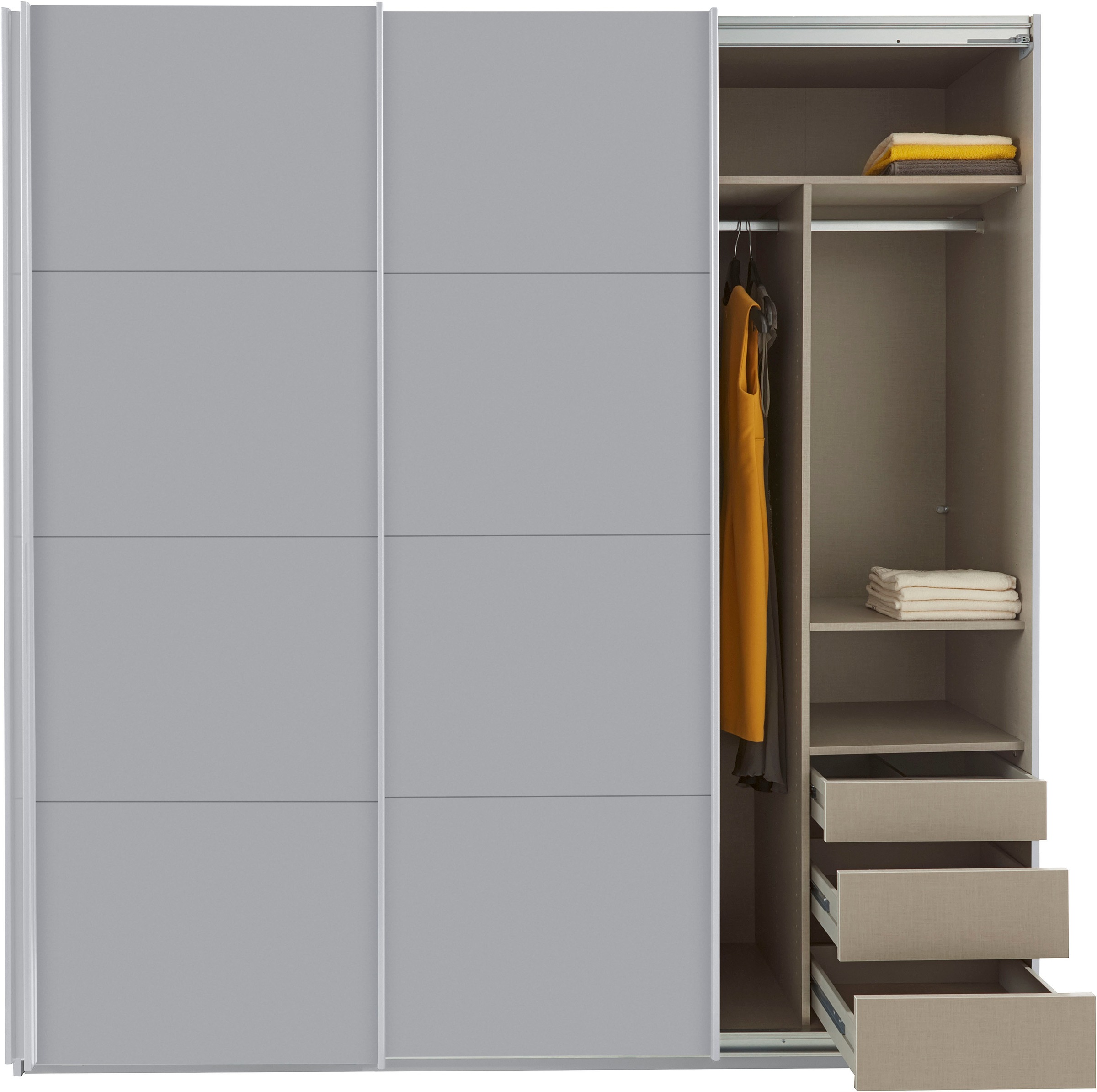 rauch Schwebetürenschrank »Kleiderschrank Schrank Garderobe TOPSELLER OTELI inkl. Inneneinteilung« Breiten 203/271/315/360 cm Höhen 210/229 cm,  mit 3 Innenschubladen sowie zusätzlichen Einlegeböden MADE IN GERMANY