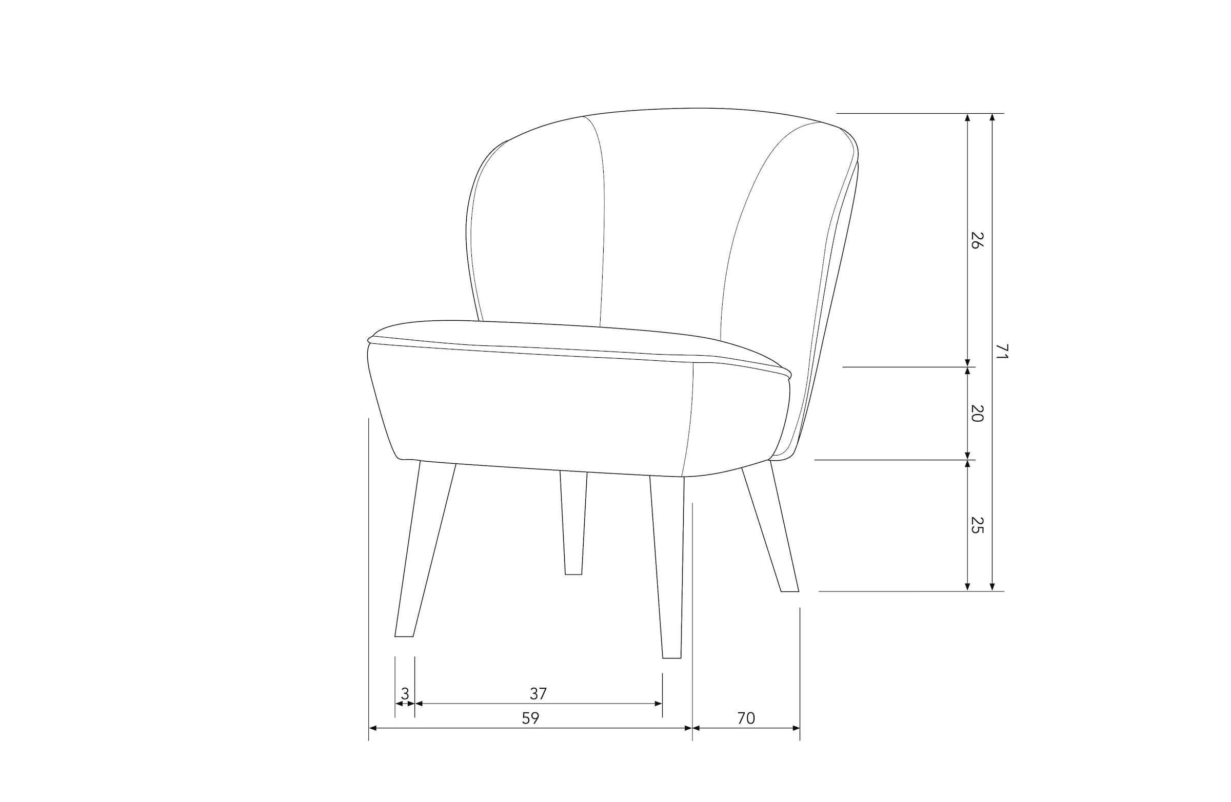 WOOOD Sessel »Sara«, weich gepolstert, 4-Fuß Gestell, H 71 cm x B 59 cm