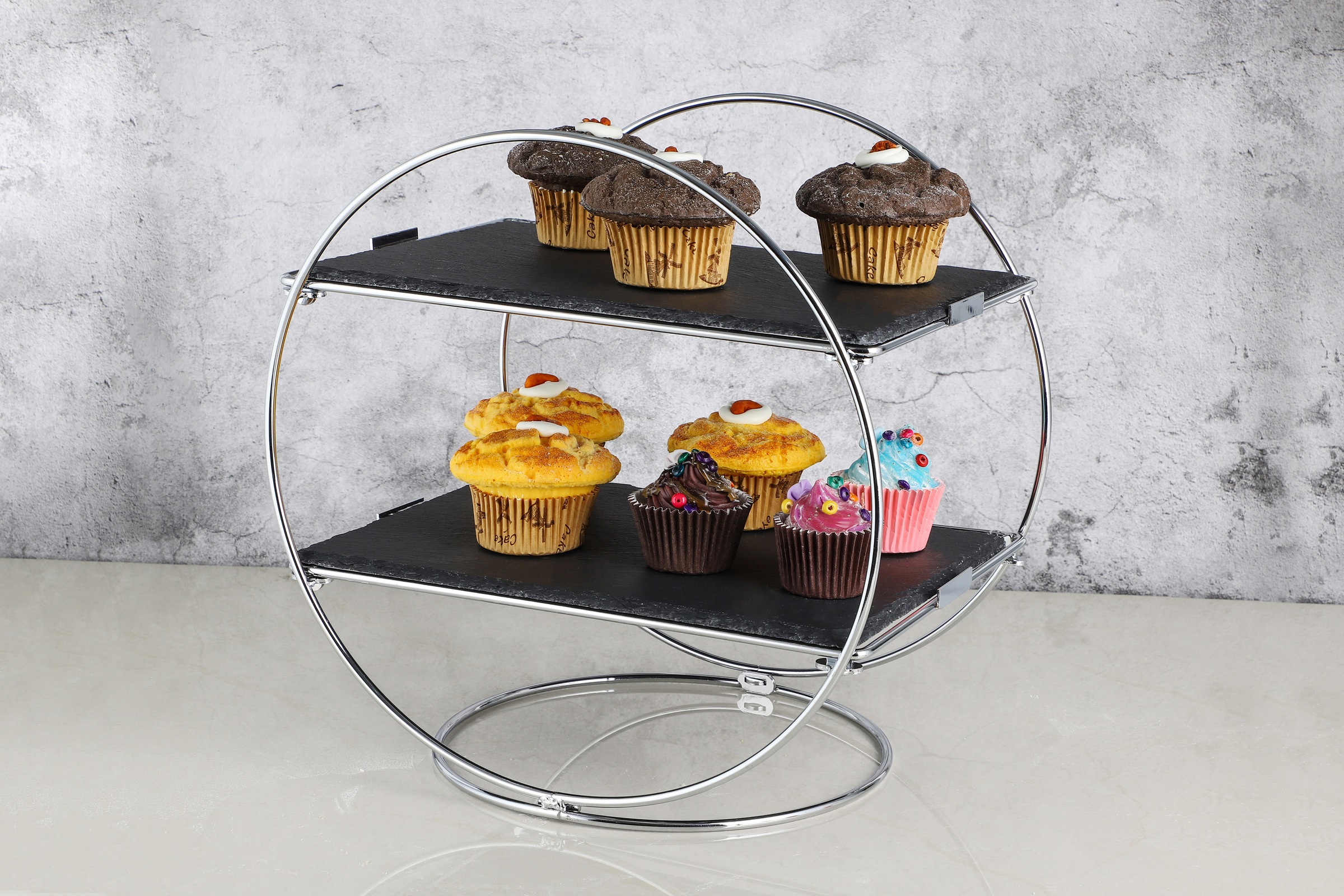 ECHTWERK Etagere »dekorative Schiefer Etagere«, für Gebäck,Obst,Käse und Dessert mit 2 Ebenen,Schieferplatten 24/ 34cm